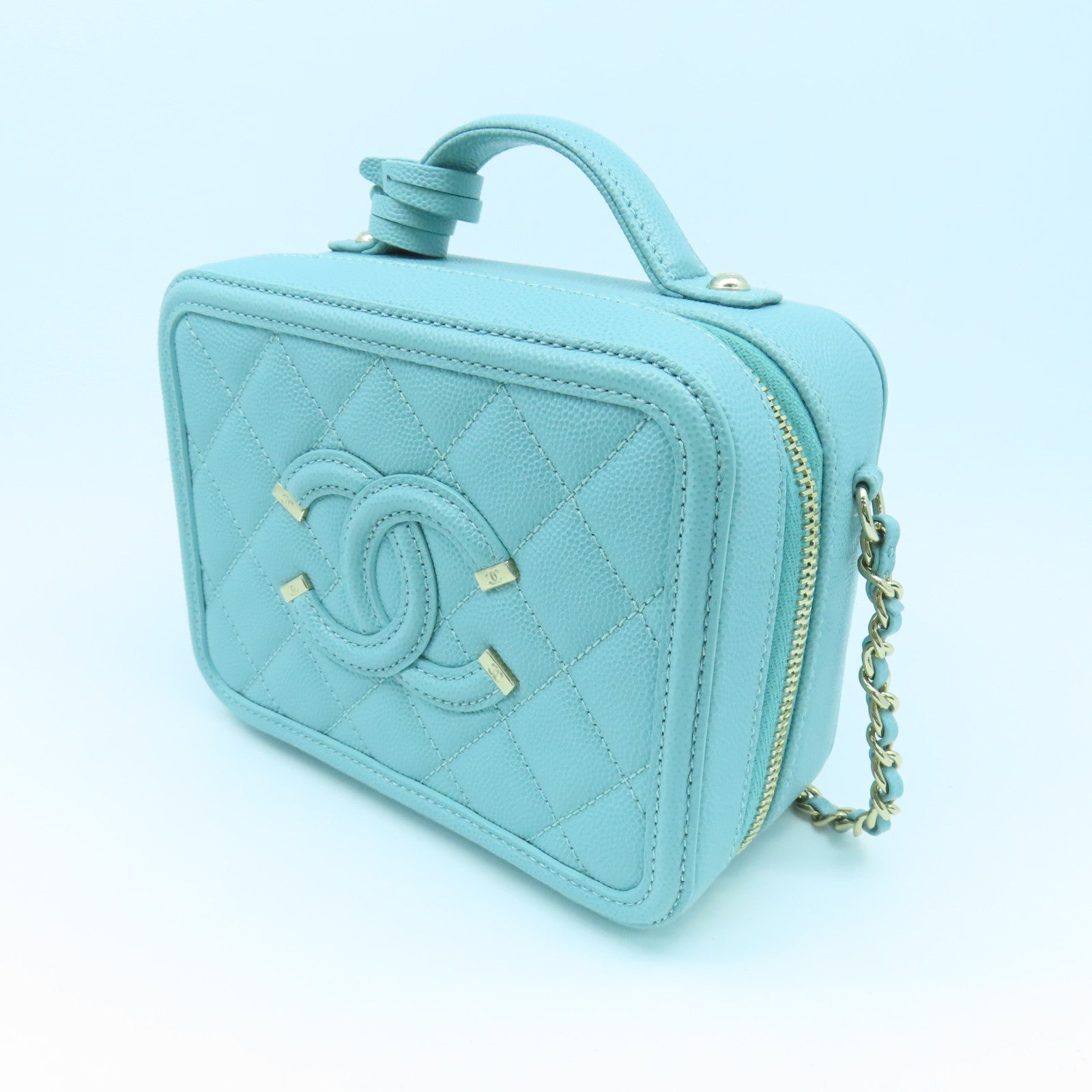 CHANEL Lingge Caviar Leather Chain Shoulder Gold Buckle Handle Shoulder Back Dual-purpose Bag Blue Green