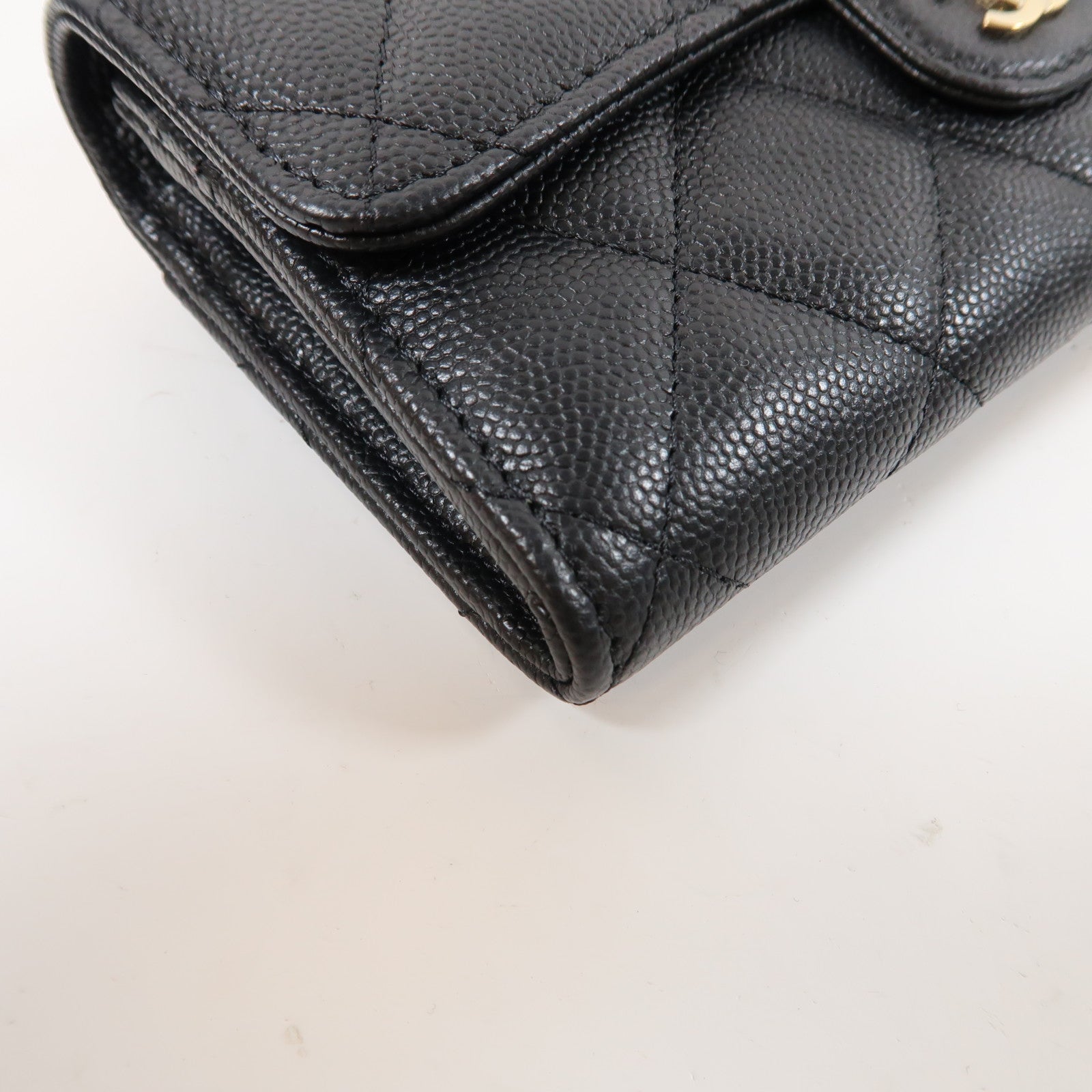 CHANEL 菱格Caviar皮革Long Wallet金扣長錢包黑色