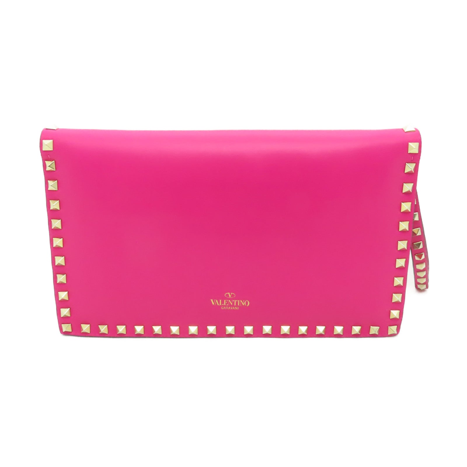 Valentino 牛皮皮革Clutch金扣手拿包粉紅色