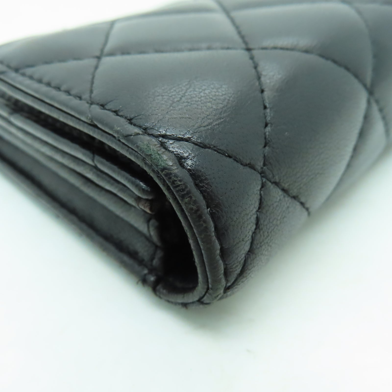 CHANEL 菱格羊皮皮革Long Wallet銀扣長錢包黑色