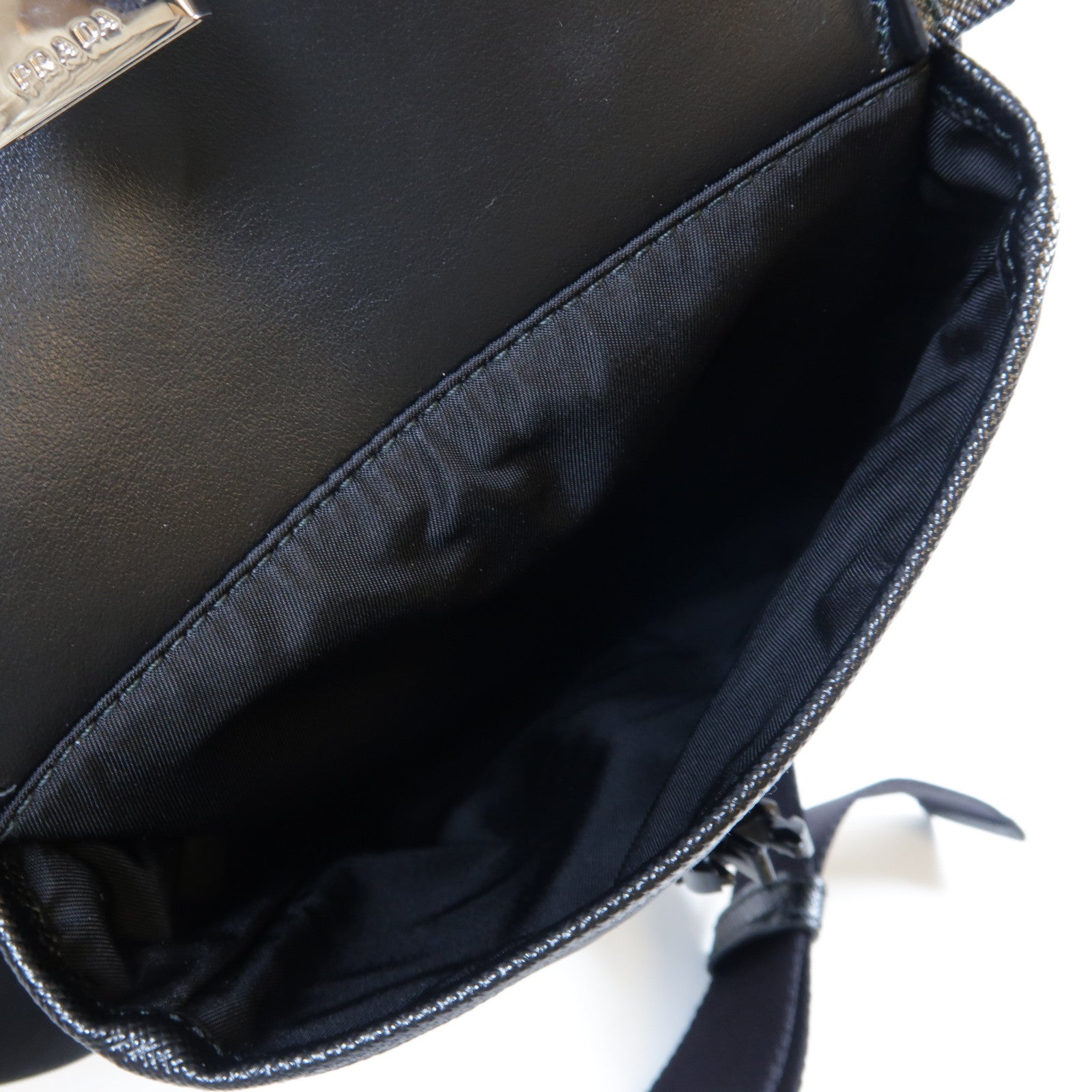 PRADA 尼龍/Saffiano皮革Shoulder Bag銀扣肩背袋黑色