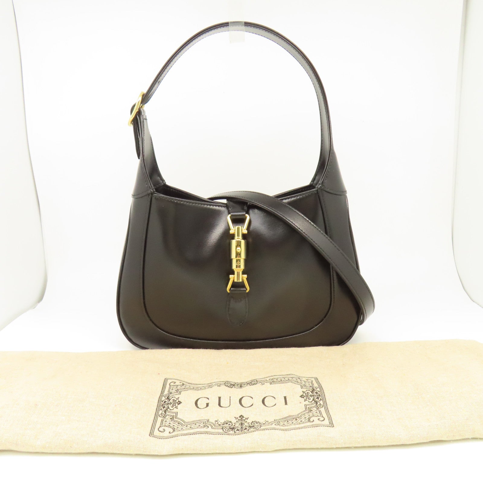 GUCCI 牛皮皮革Jackie 1961金扣肩背袋黑色