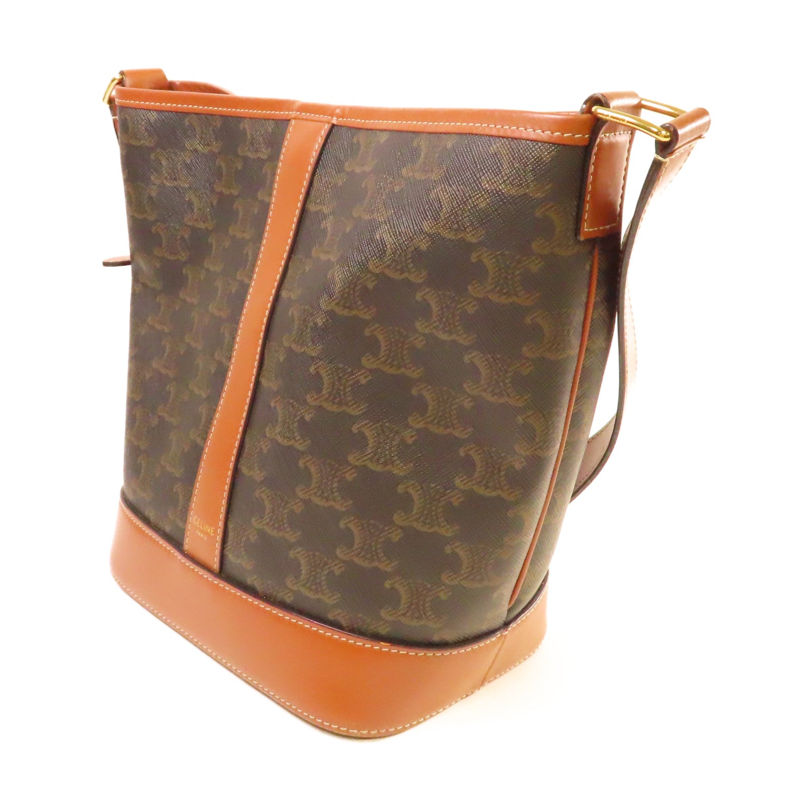 CELINE Triomphe帆布Small Bucket Shoulder Bag金扣肩背袋啡色