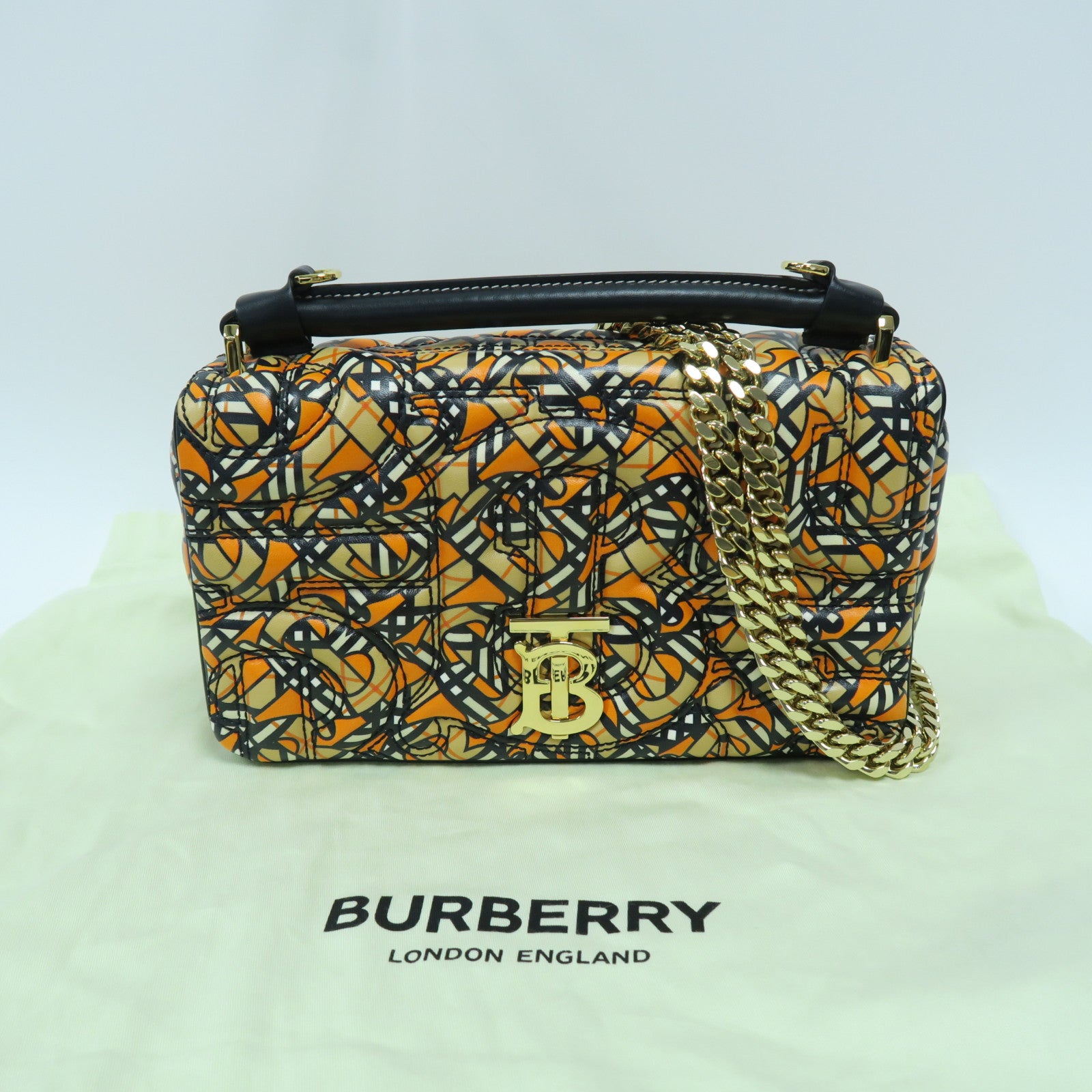 BURBERRY 羊皮皮革2 Way Shoulder Bag金扣手挽肩背兩用袋橙色/黑色