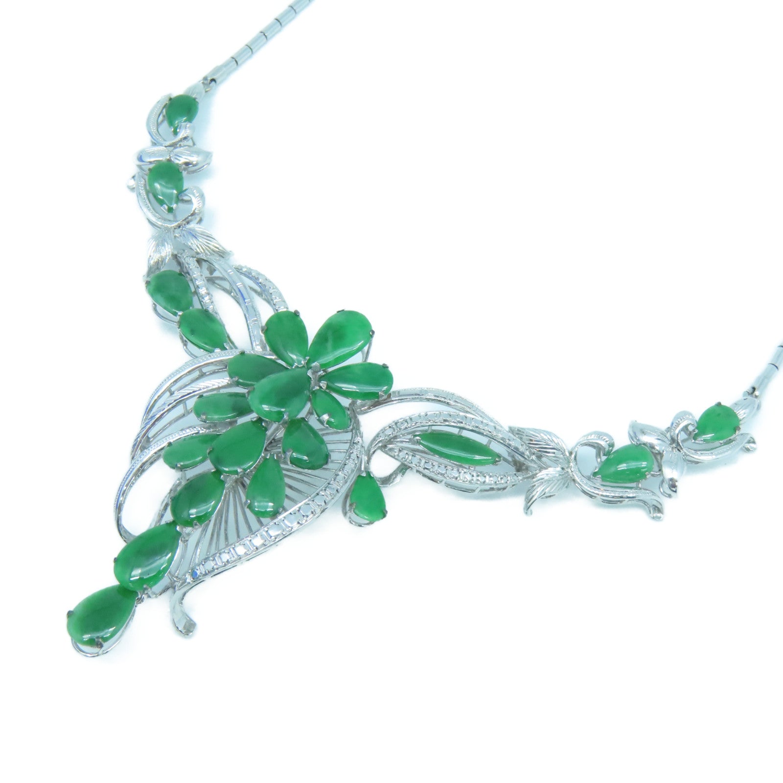 JEWELRY 18K White Gold Jade Necklace Green/Silver