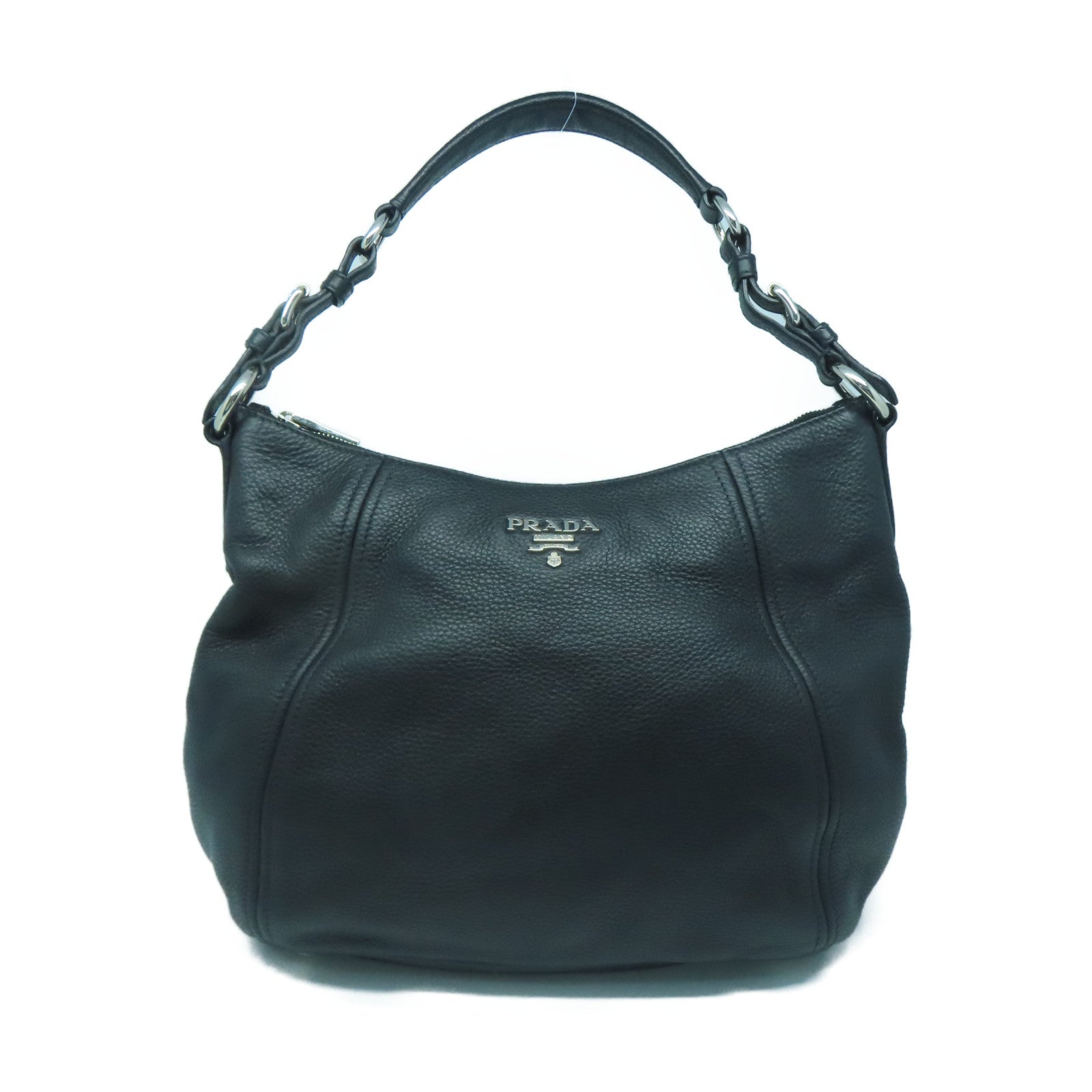 PRADA 牛皮皮革Shoulder Bag銀扣肩背袋黑色
