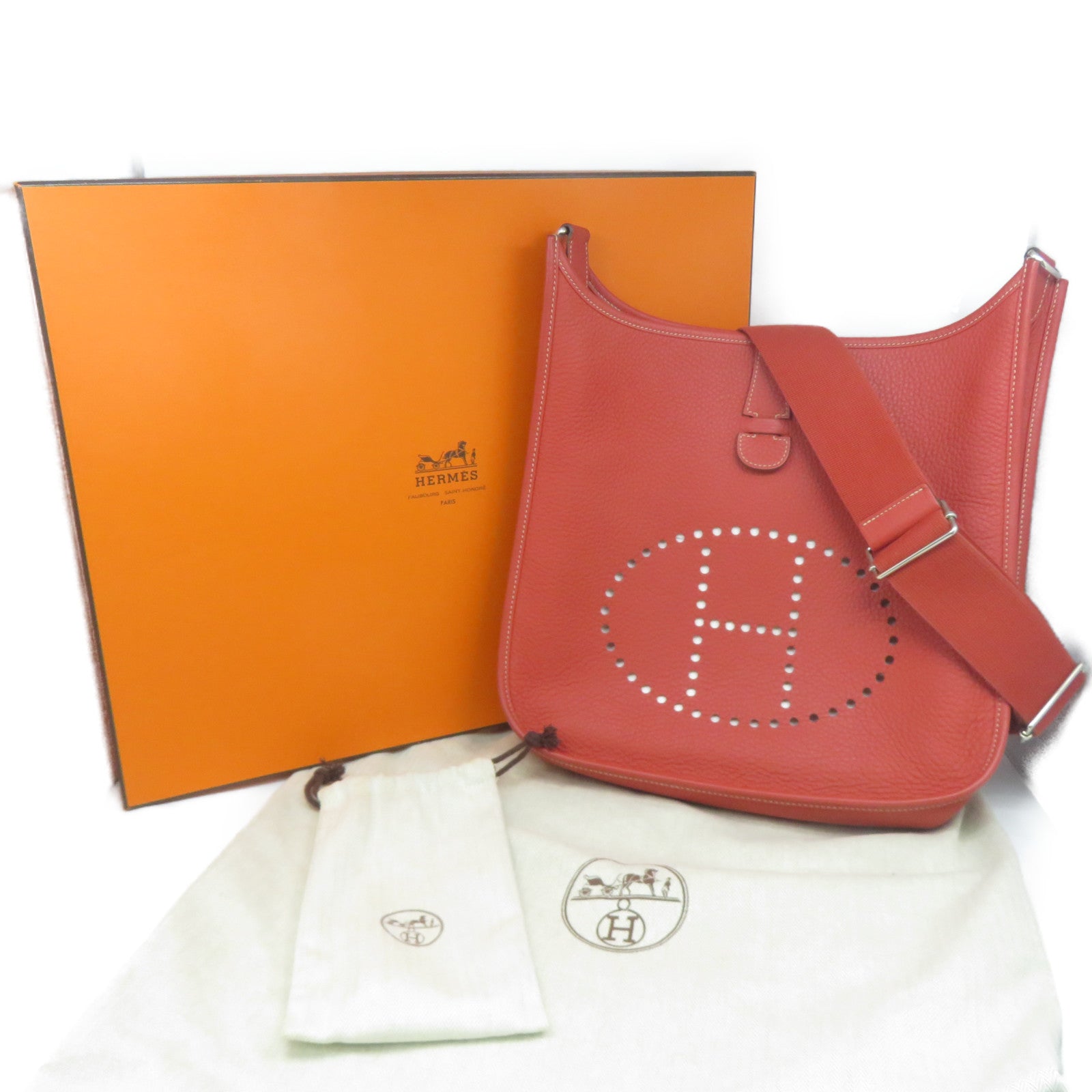 HERMES 【激減優惠】Clemence皮革Evelyne GM銀扣肩背袋啡色