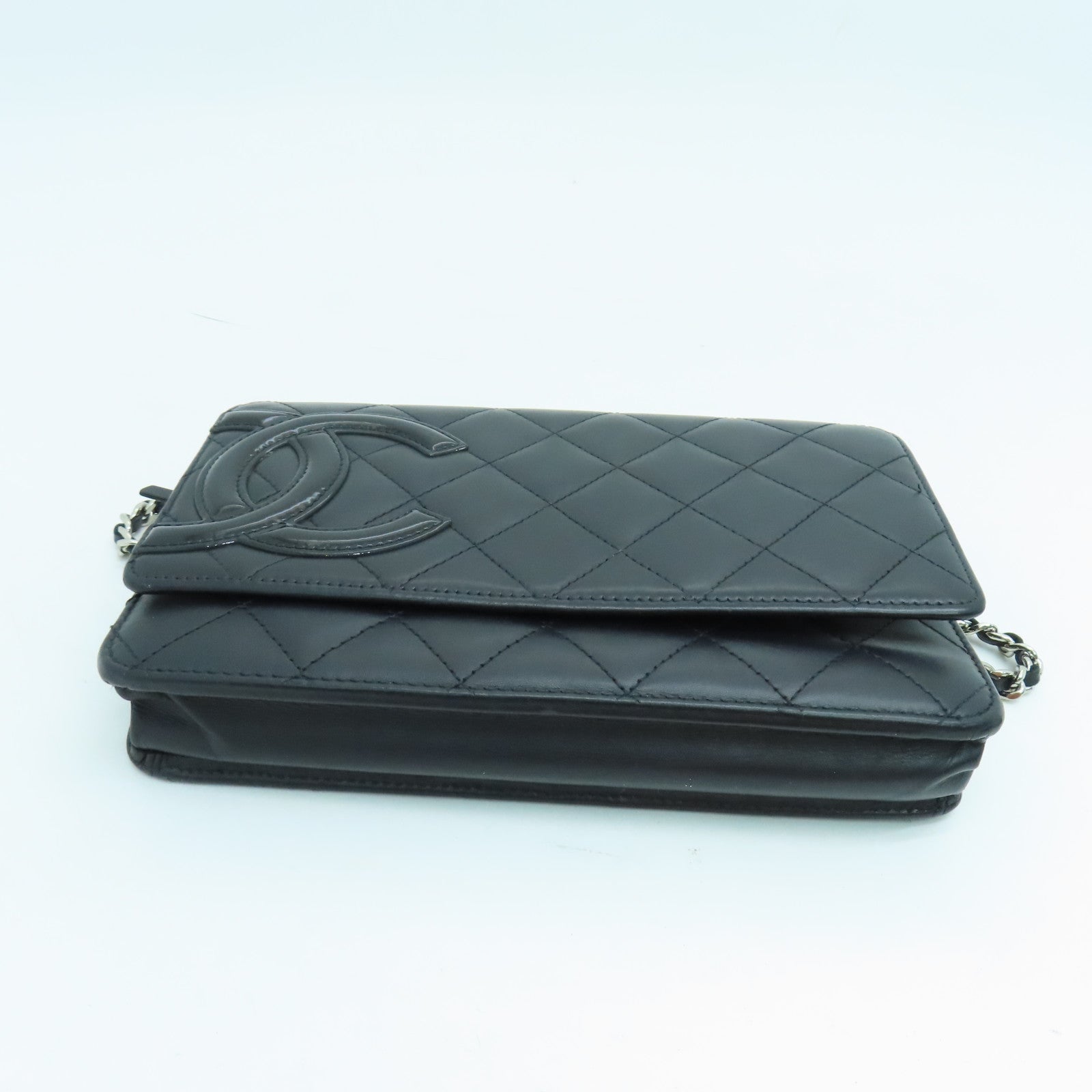 CHANEL rhombic cowhide leather Cambon Wallet On Chain chain shoulder bag silver buckle black