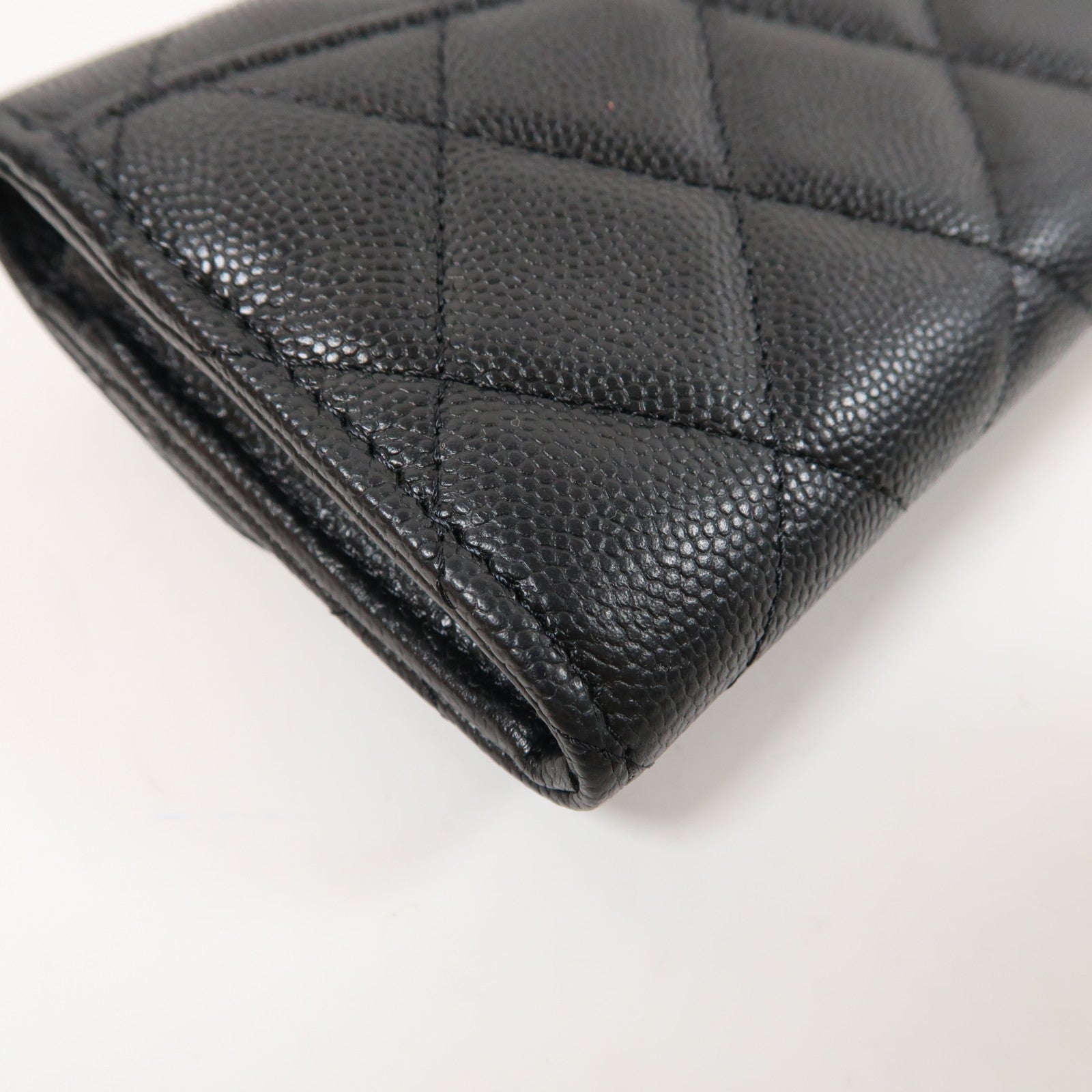 CHANEL 菱格Caviar皮革Long Wallet金扣長錢包黑色