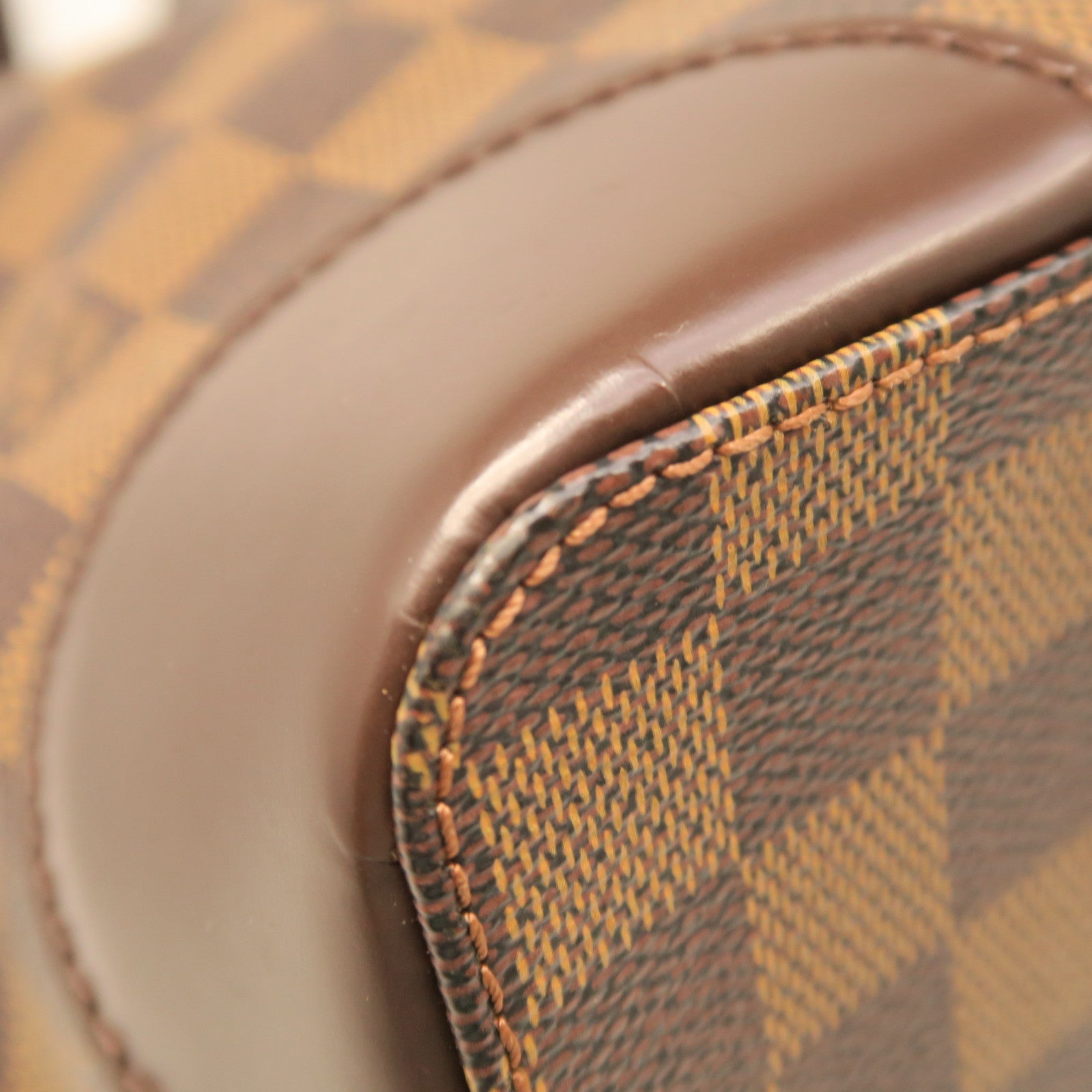 LOUIS VUITTON Damier Hampstead GM gold buckle handle bag brown