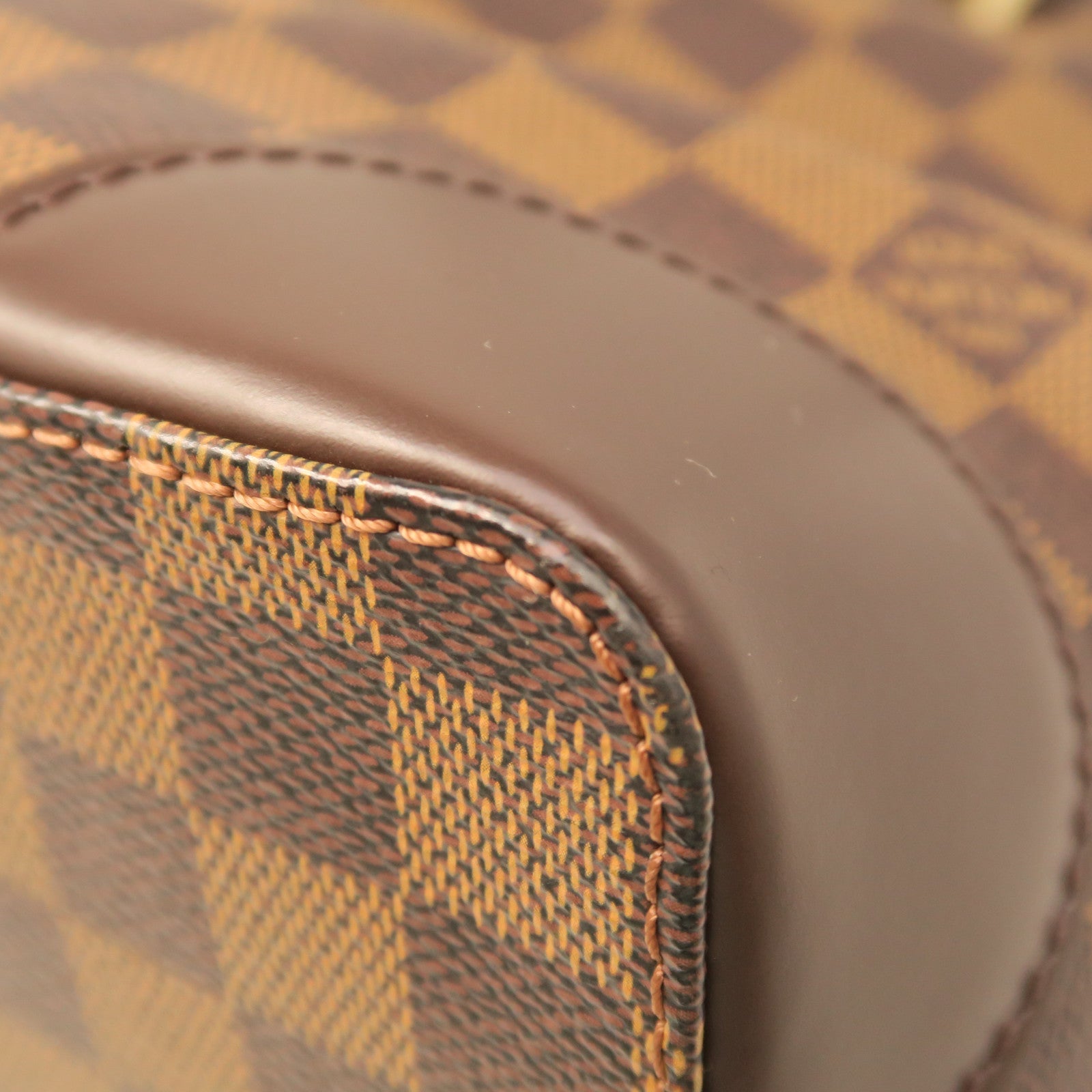 LOUIS VUITTON Damier Hampstead GM gold buckle handle bag brown