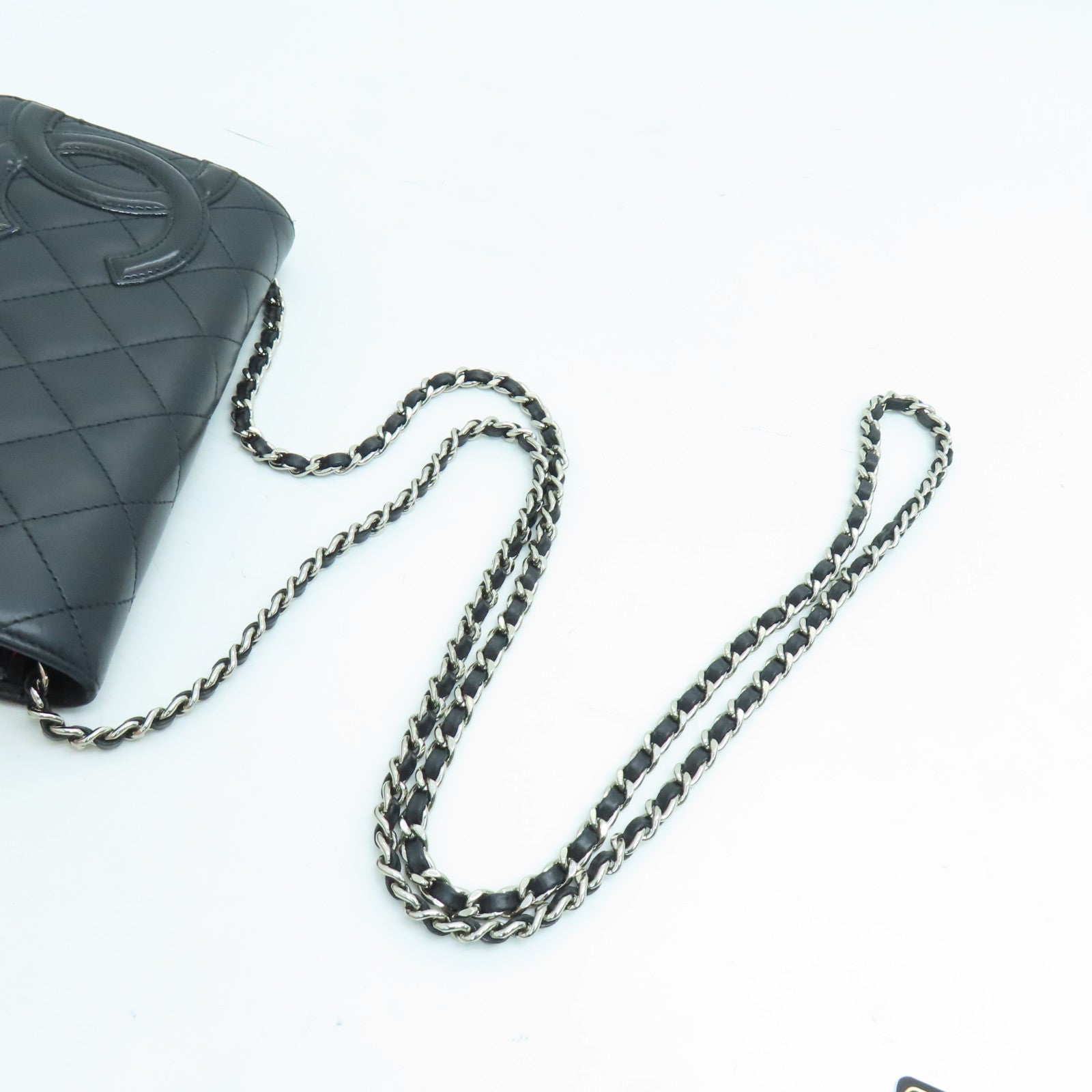 CHANEL rhombic cowhide leather Cambon Wallet On Chain chain shoulder bag silver buckle black