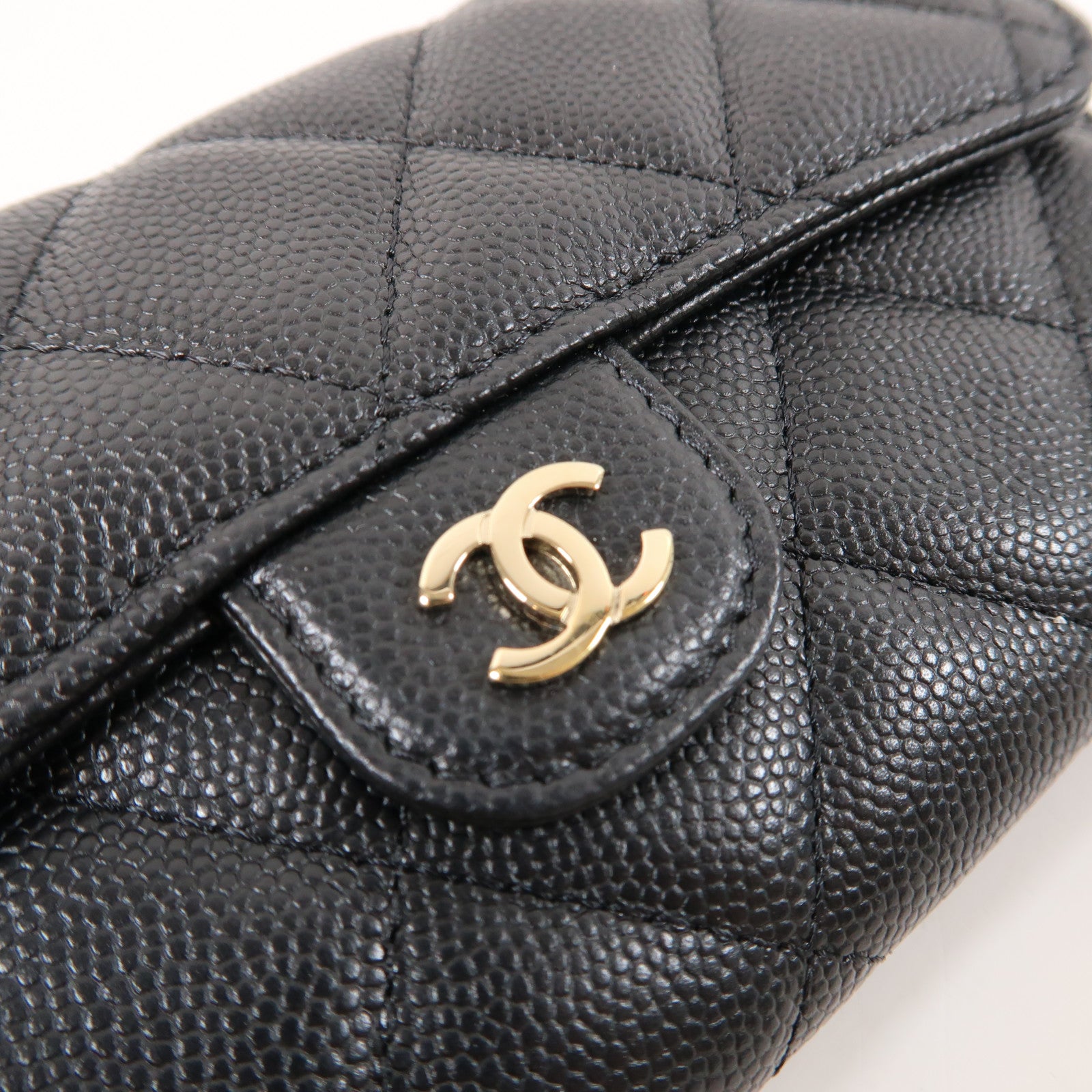 CHANEL 菱格Caviar皮革Long Wallet金扣長錢包黑色