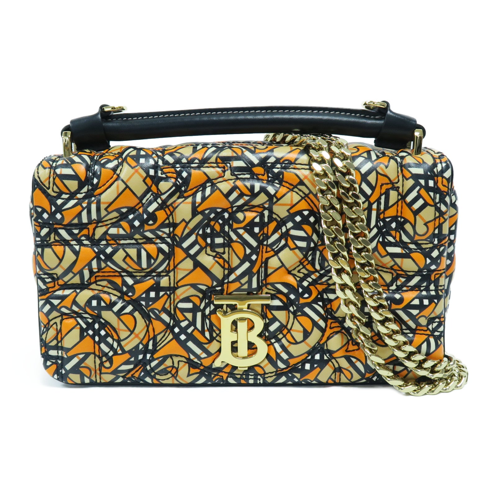BURBERRY 羊皮皮革2 Way Shoulder Bag金扣手挽肩背兩用袋橙色/黑色