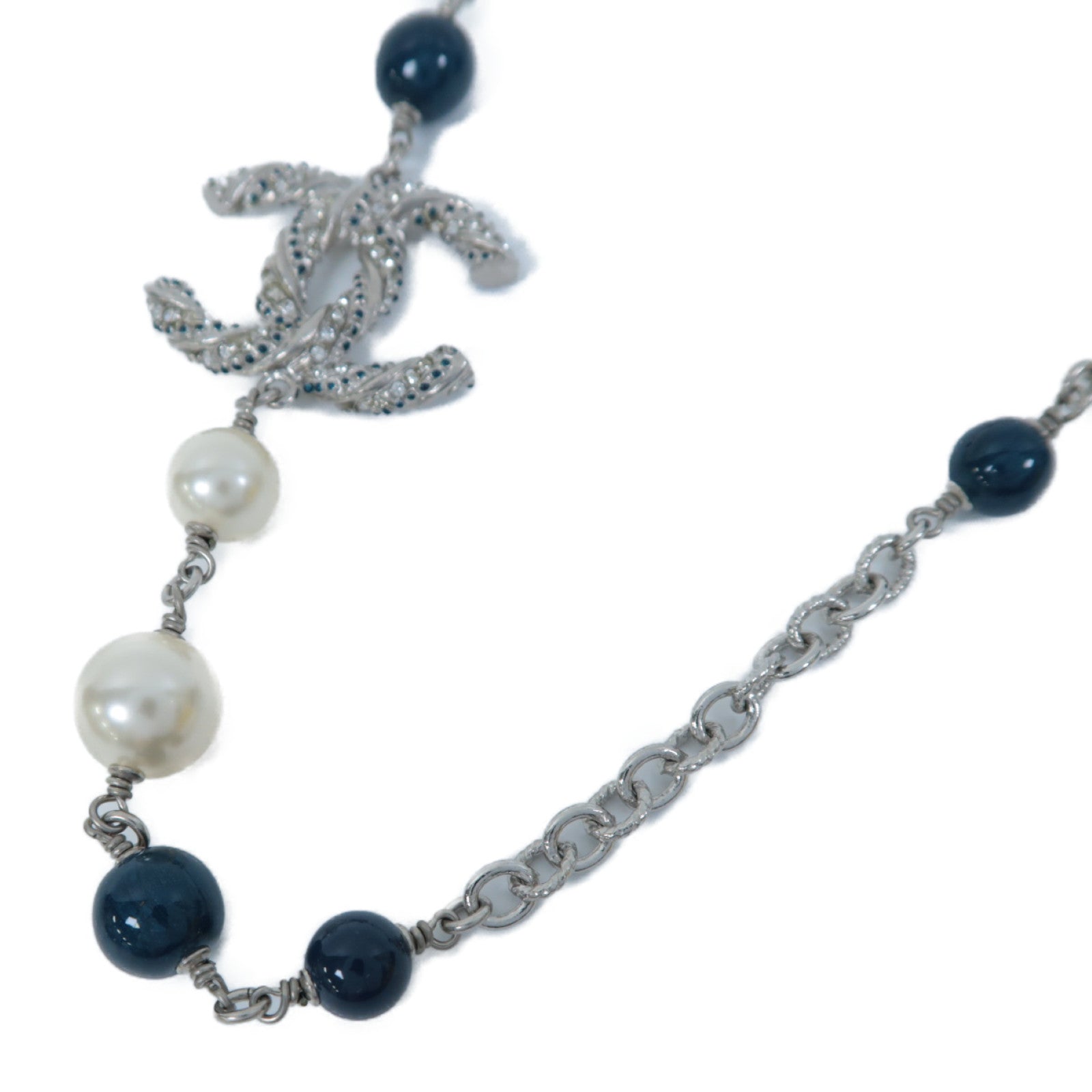 CHANEL 仿珍珠/金屬Necklace項鍊銀色/綠色