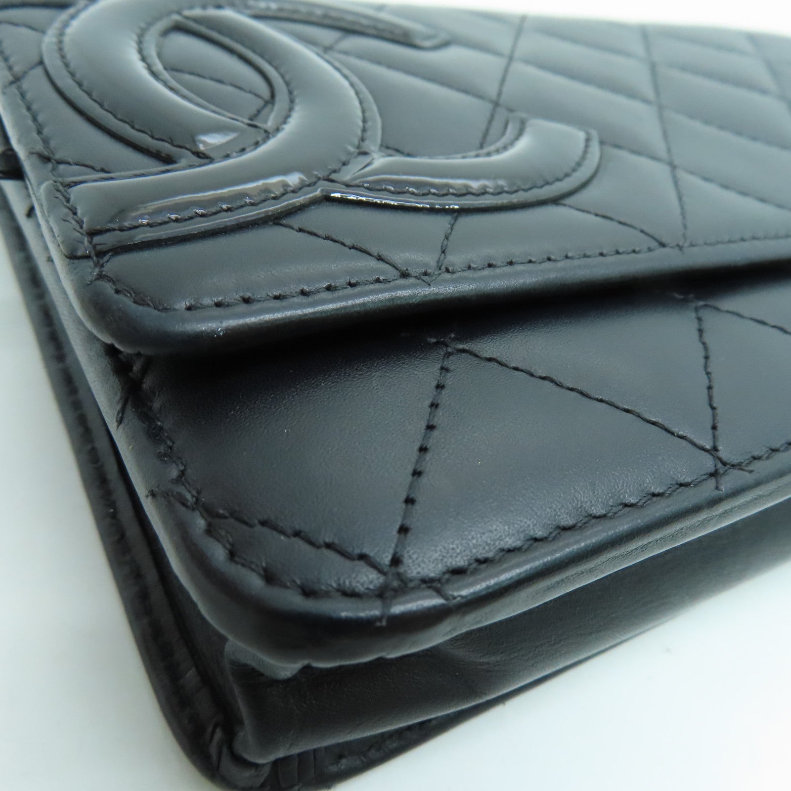 CHANEL rhombic cowhide leather Cambon Wallet On Chain chain shoulder bag silver buckle black