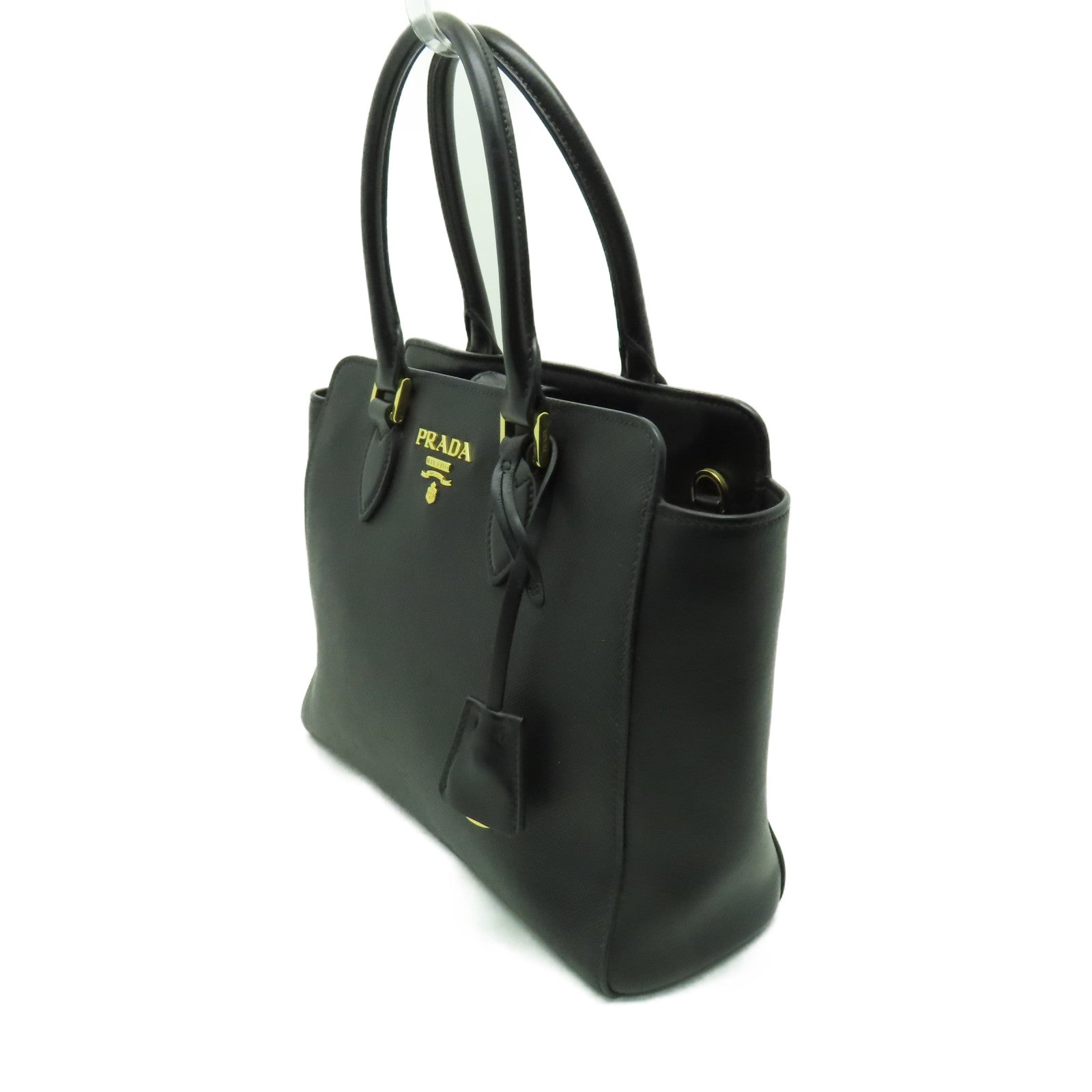 PRADA 牛皮皮革2 Way Shoulder金扣手挽肩背兩用袋黑色