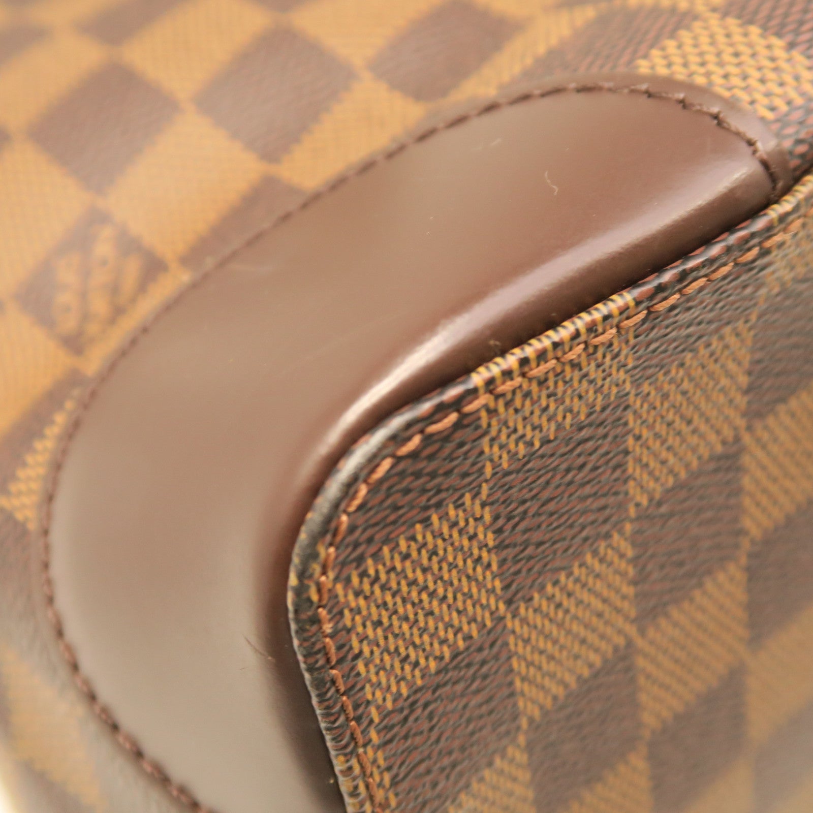 LOUIS VUITTON Damier Hampstead GM gold buckle handle bag brown