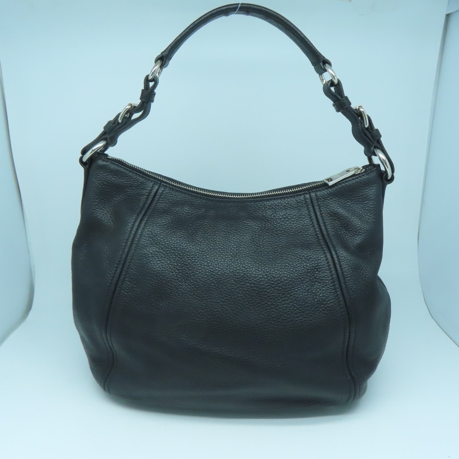 PRADA 牛皮皮革Shoulder Bag銀扣肩背袋黑色