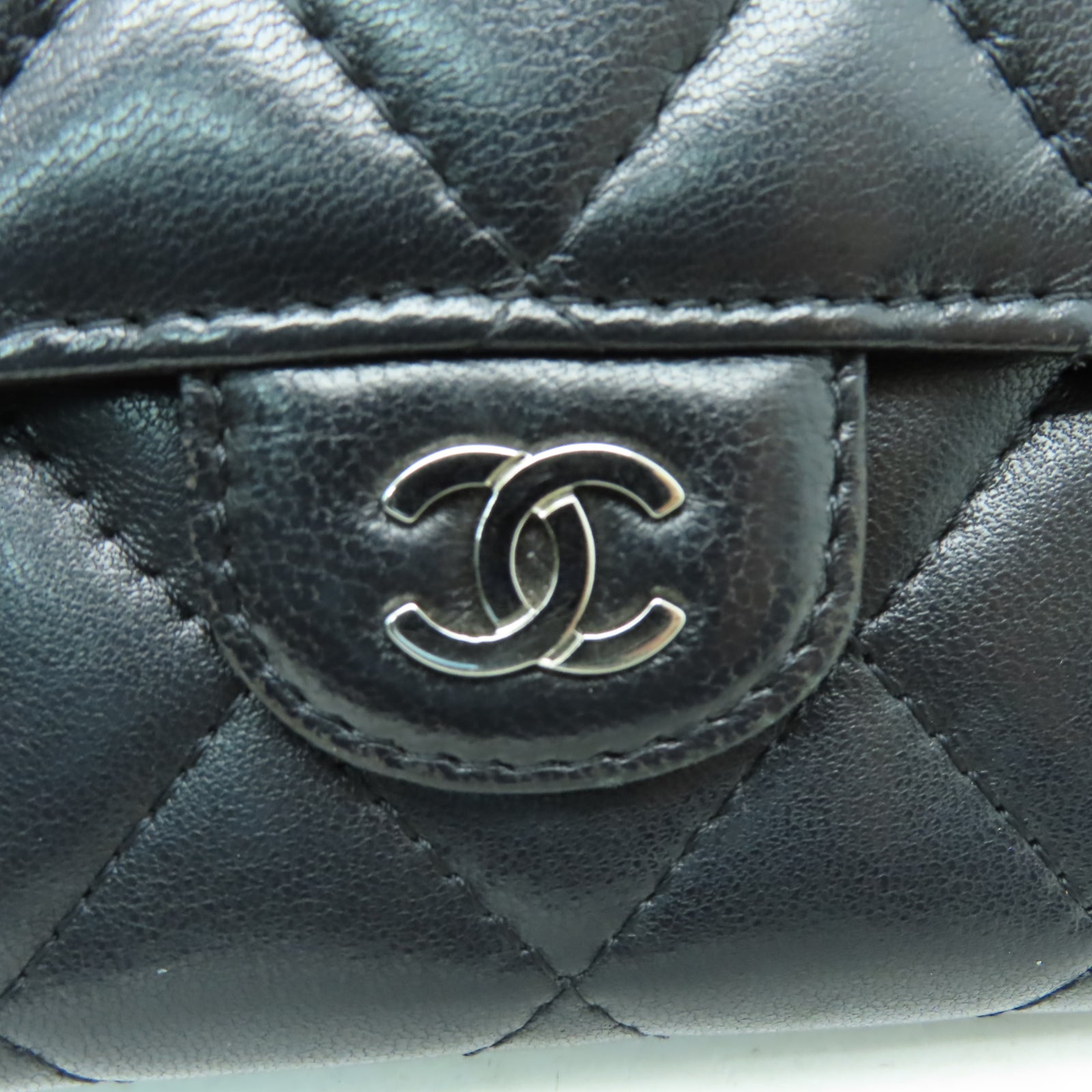 CHANEL 菱格羊皮皮革Long Wallet銀扣長錢包黑色