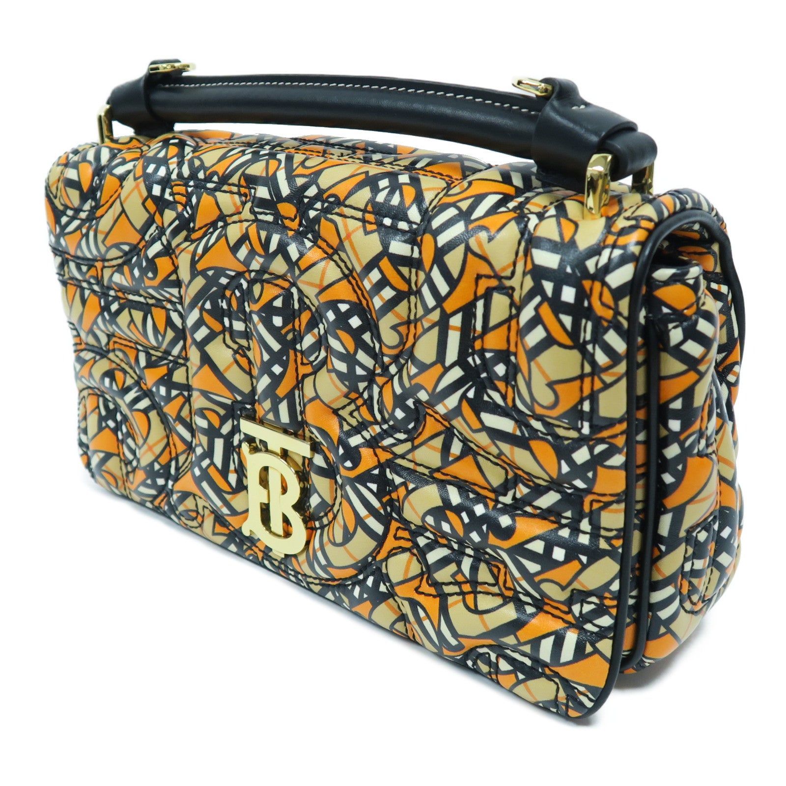 BURBERRY 羊皮皮革2 Way Shoulder Bag金扣手挽肩背兩用袋橙色/黑色