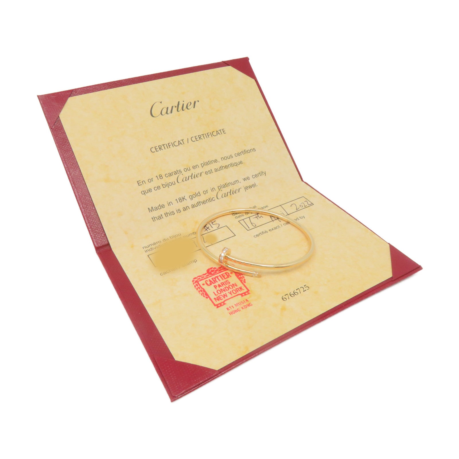 CARTIER 18K Rose Gold/0.18ct Diamond Juste un Clou Small Bracelet #15