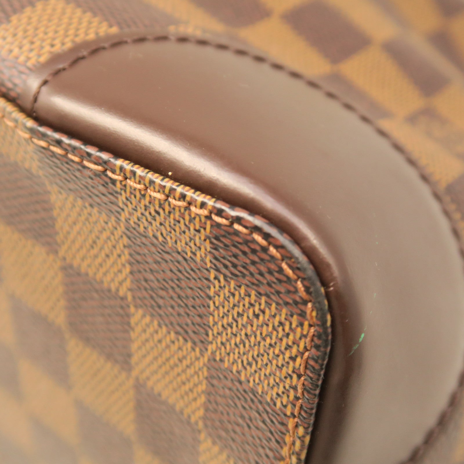 LOUIS VUITTON Damier Hampstead GM gold buckle handle bag brown