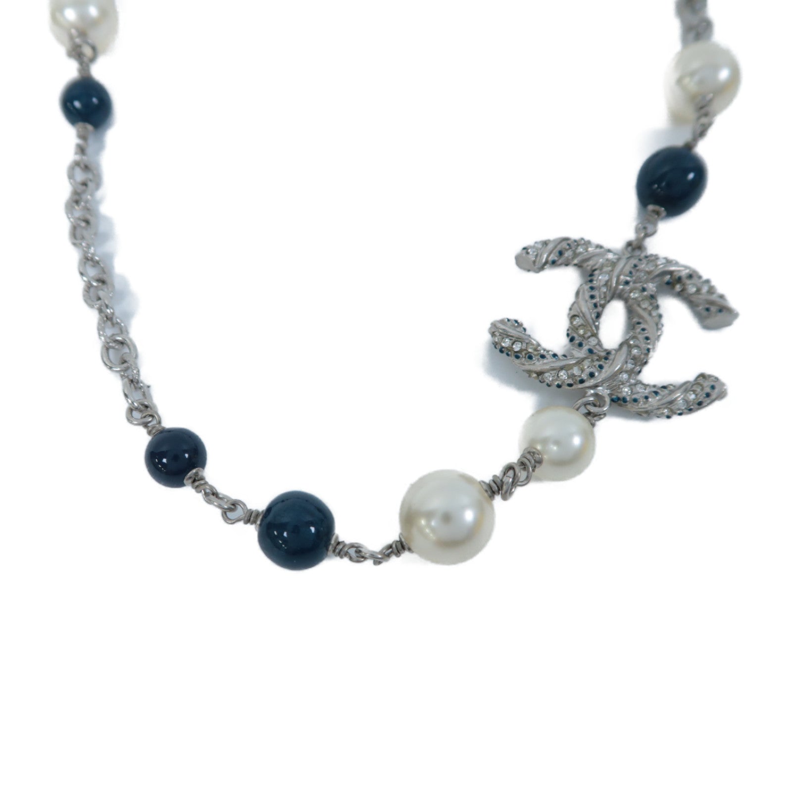 CHANEL 仿珍珠/金屬Necklace項鍊銀色/綠色