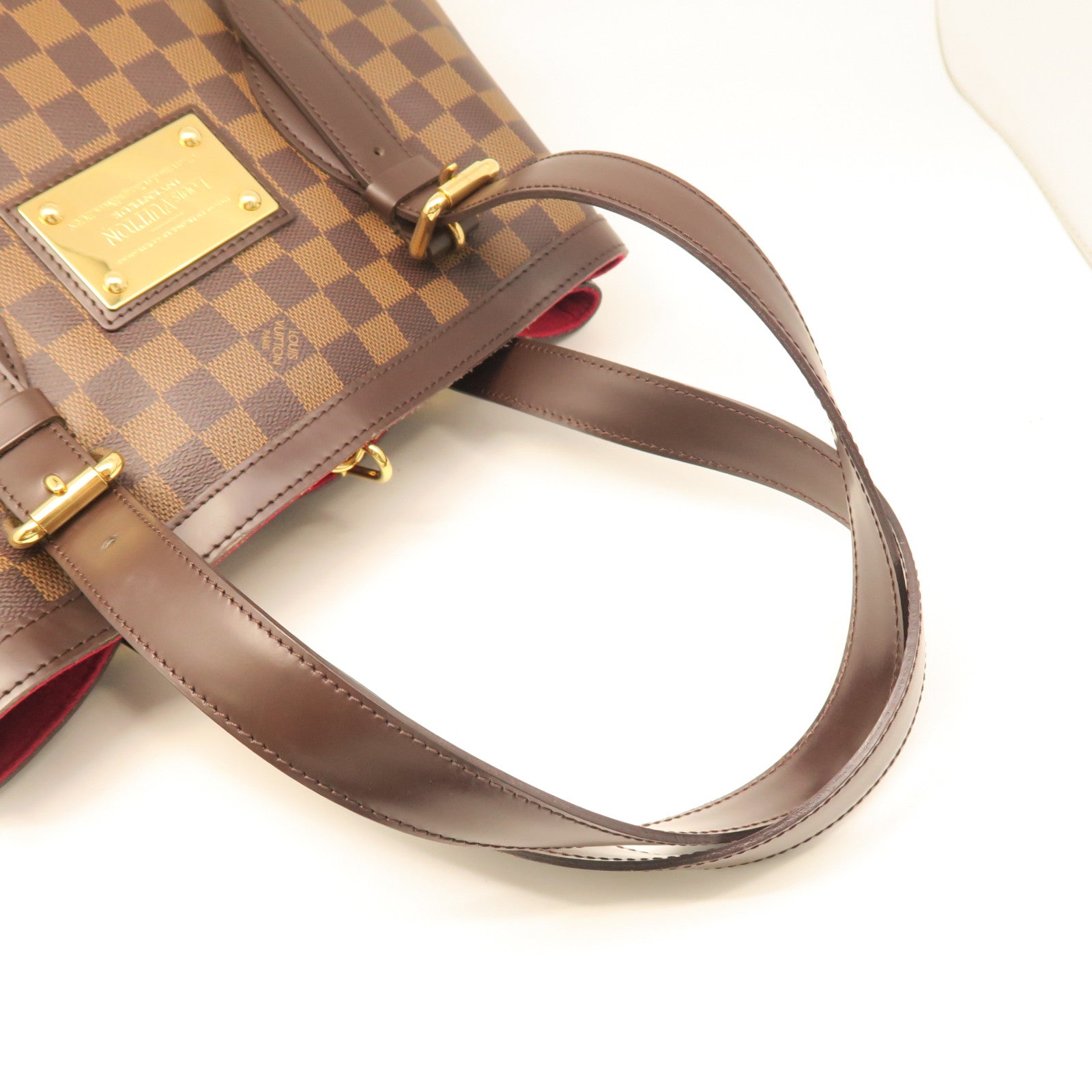 LOUIS VUITTON Damier Hampstead GM gold buckle handle bag brown