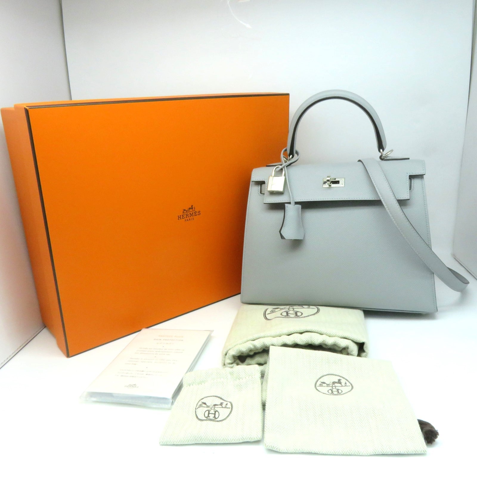 HERMES Epsom皮革Kelly 25銀扣手挽肩背兩用袋冰河藍