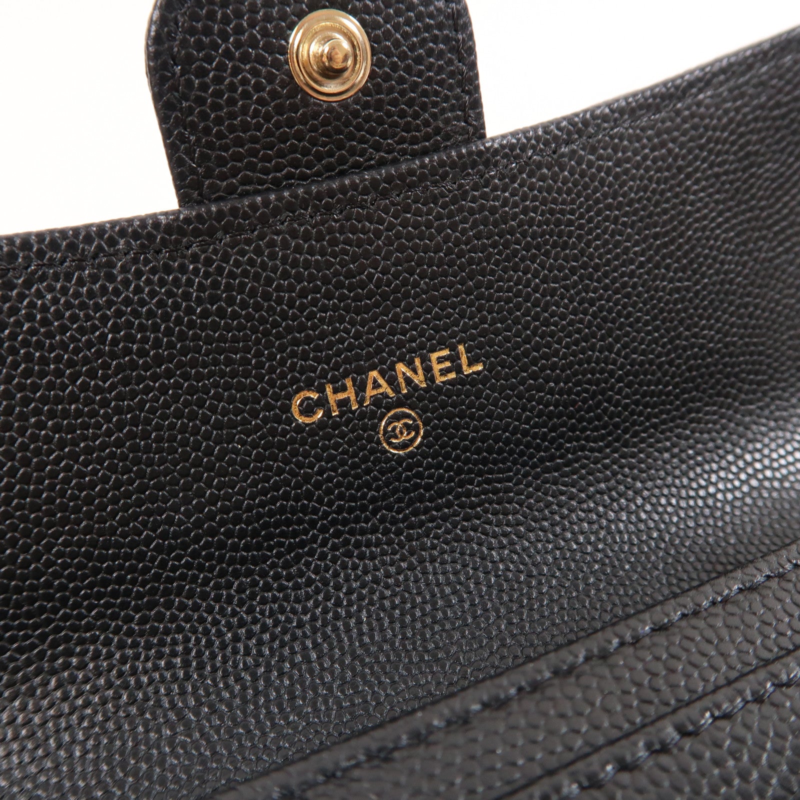 CHANEL 菱格Caviar皮革Long Wallet金扣長錢包黑色