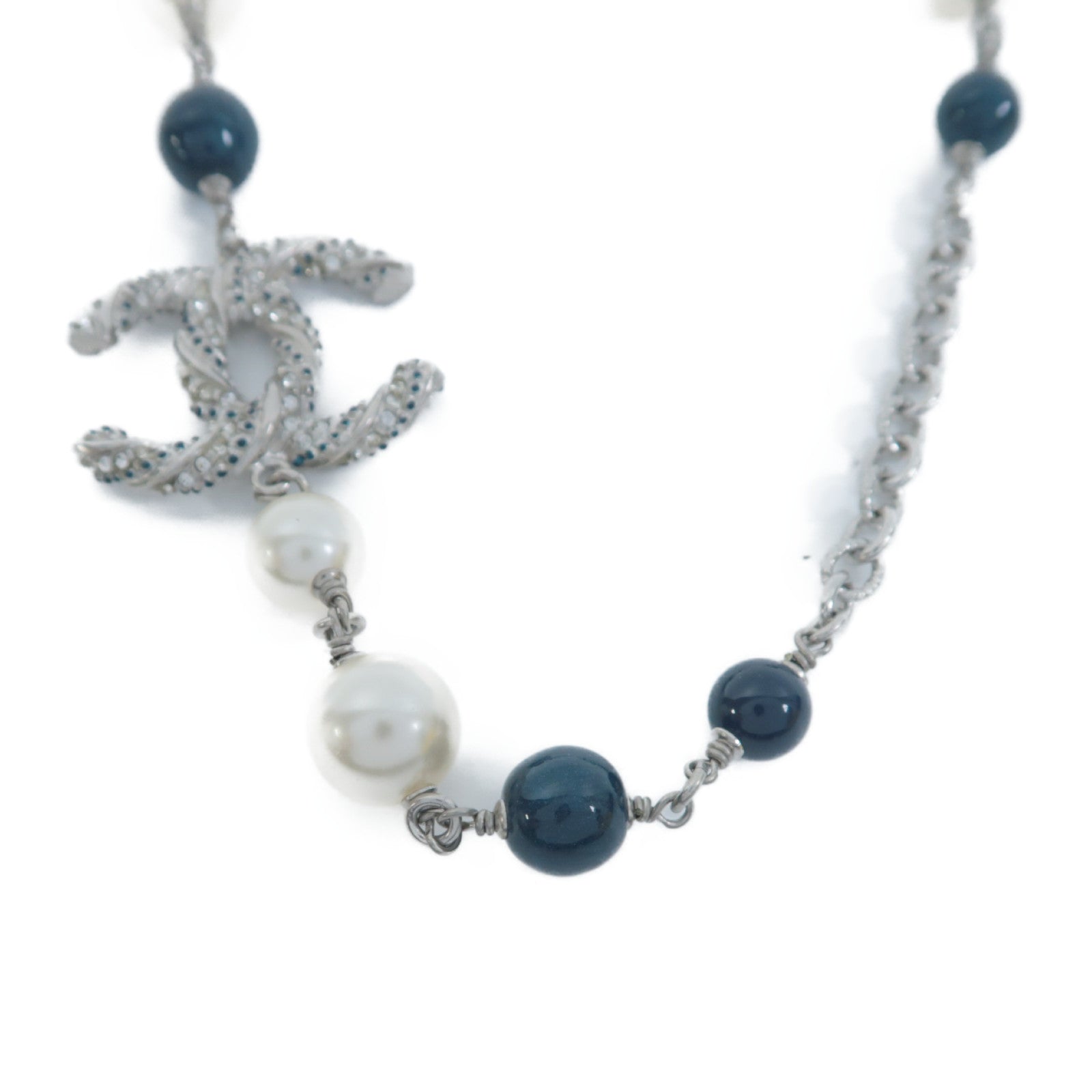CHANEL 仿珍珠/金屬Necklace項鍊銀色/綠色