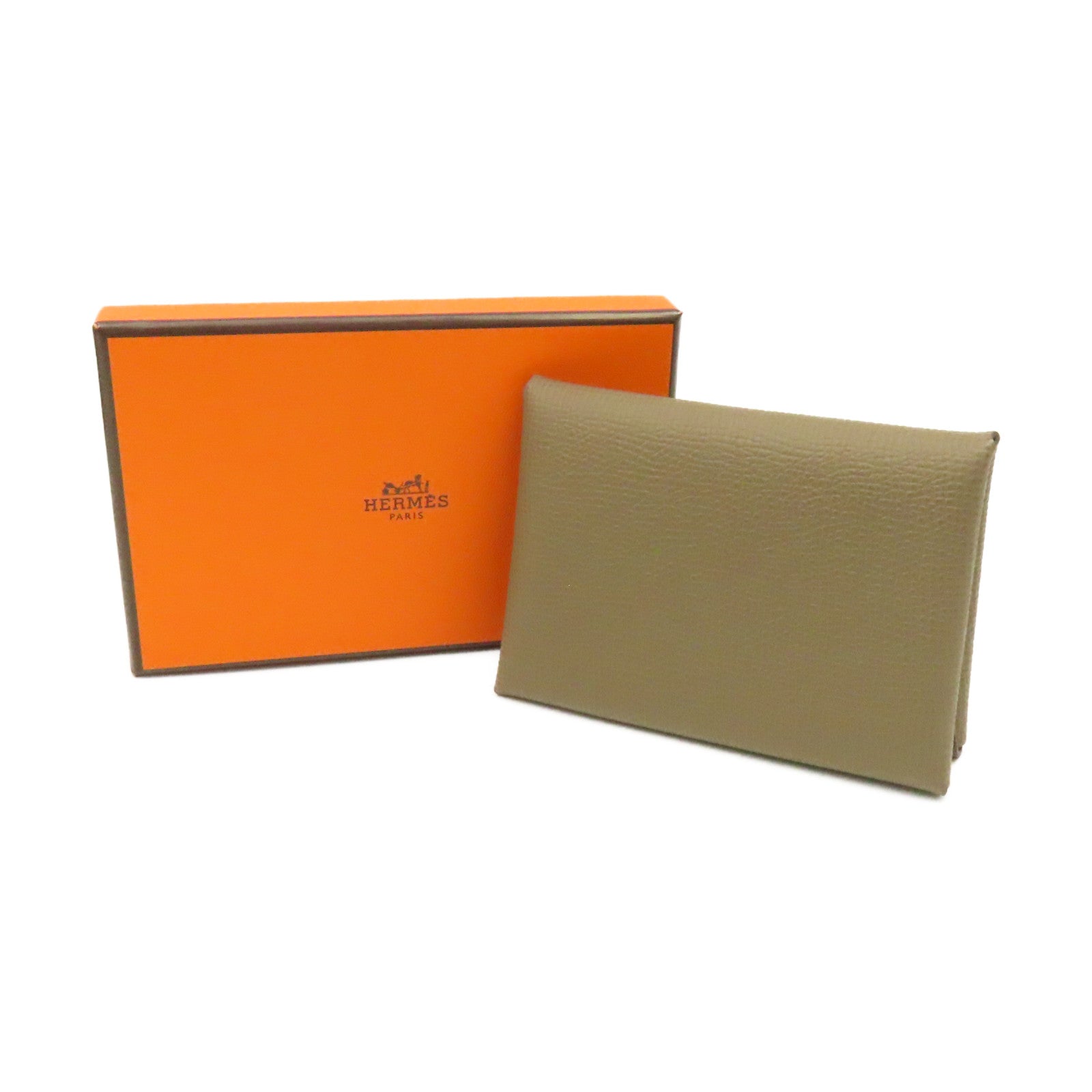 HERMES Epsom皮革Calvi Dou Card Case銀扣卡套Etoupe大象灰色