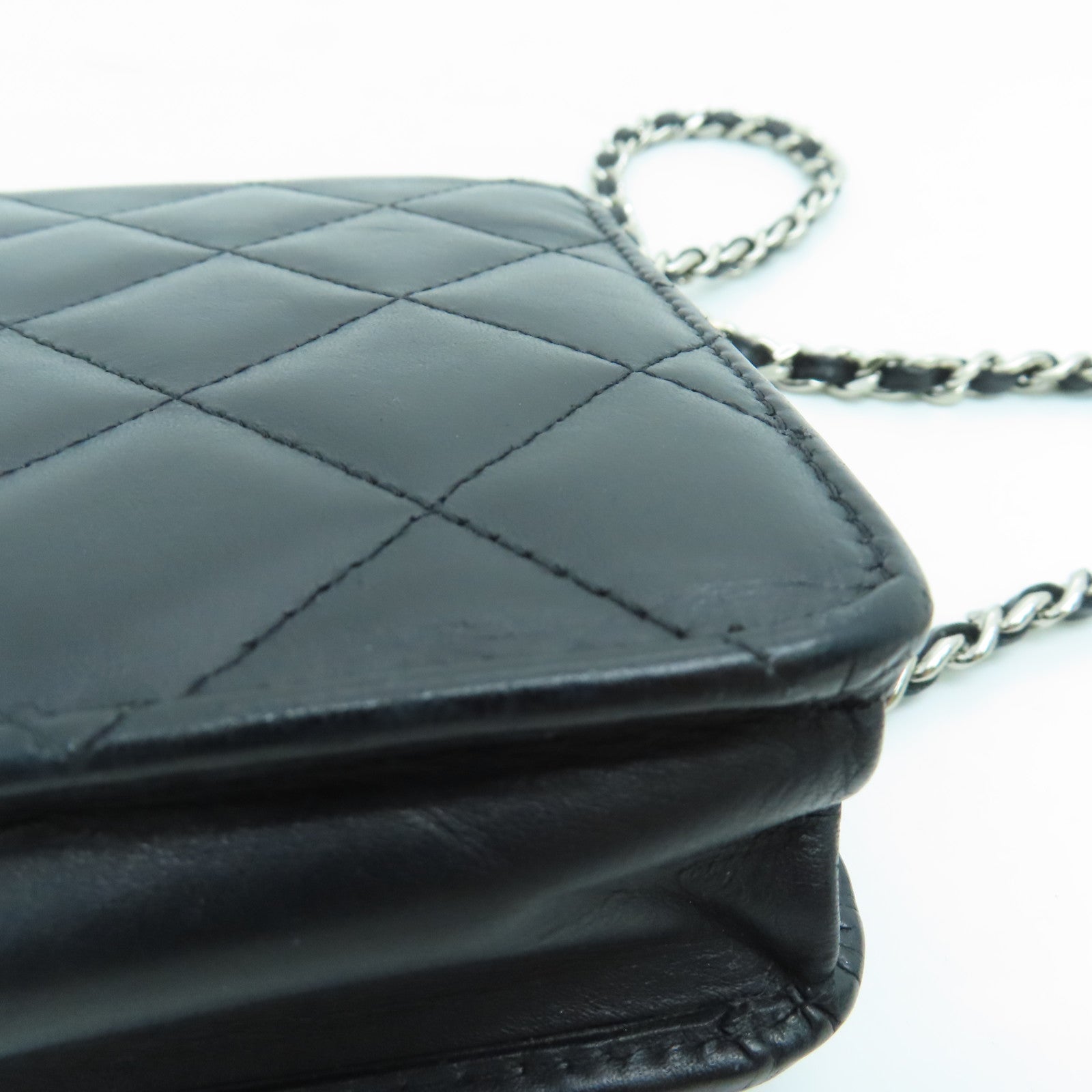 CHANEL rhombic cowhide leather Cambon Wallet On Chain chain shoulder bag silver buckle black
