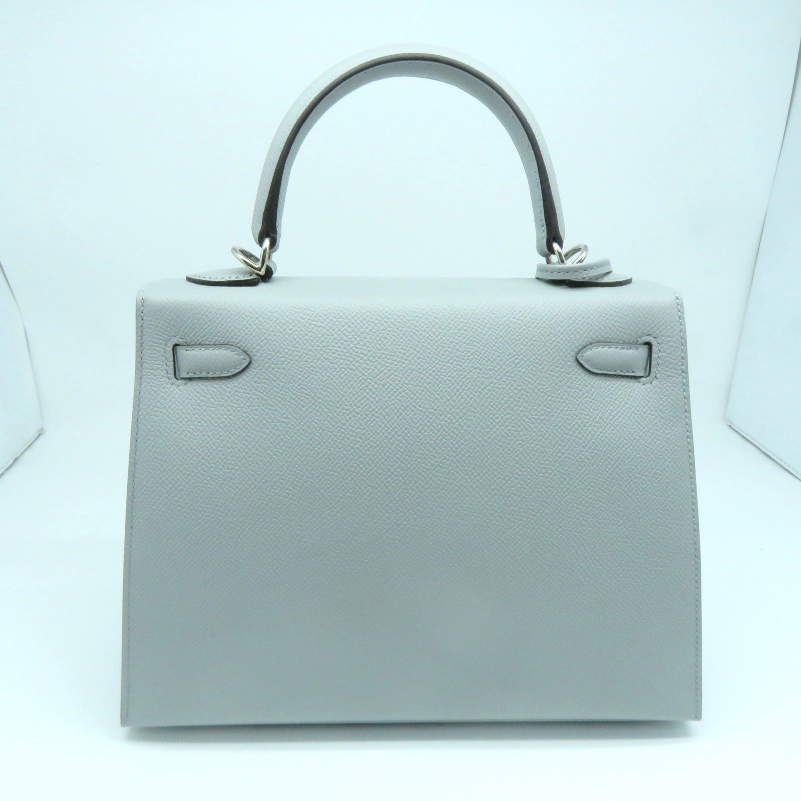 HERMES Epsom皮革Kelly 25銀扣手挽肩背兩用袋冰河藍