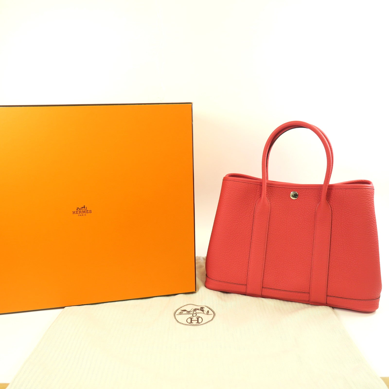 HERMES Negonda皮革Garden Party TPM銀扣手挽袋粉紅色