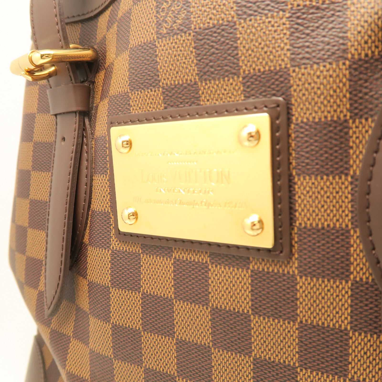 LOUIS VUITTON Damier Hampstead GM gold buckle handle bag brown