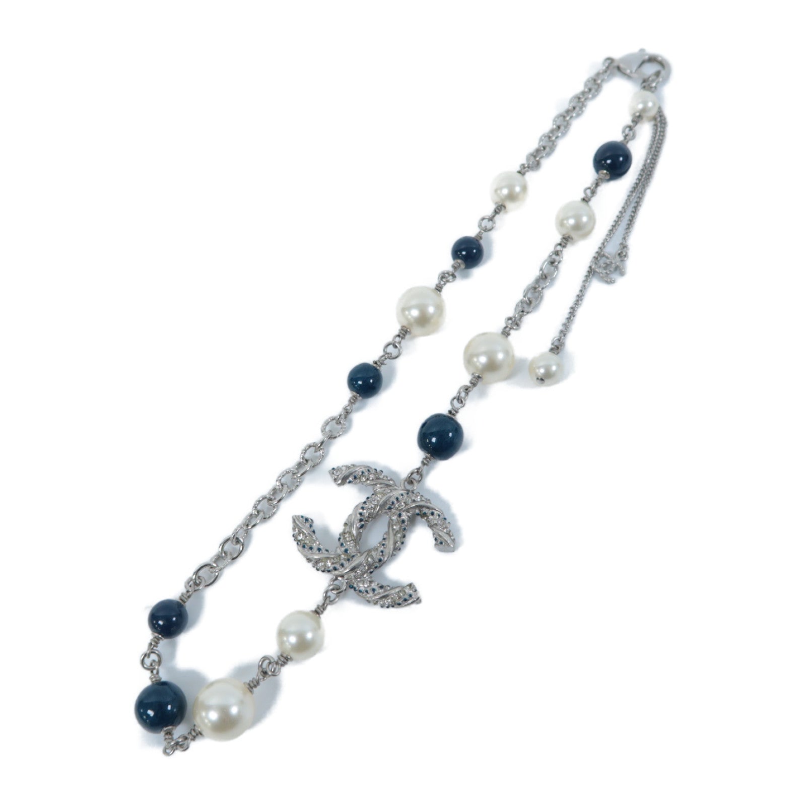 CHANEL 仿珍珠/金屬Necklace項鍊銀色/綠色