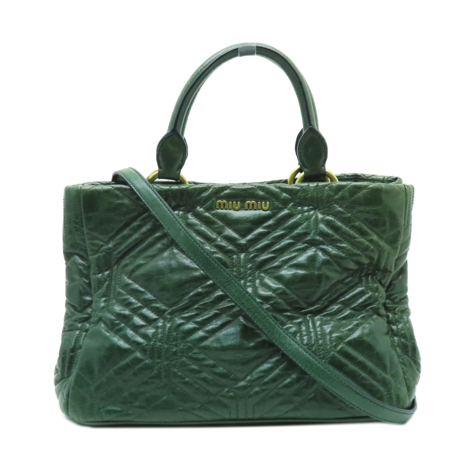 Miu Miu 牛皮皮革2 Way Shoulder金扣手挽肩背兩用袋綠色