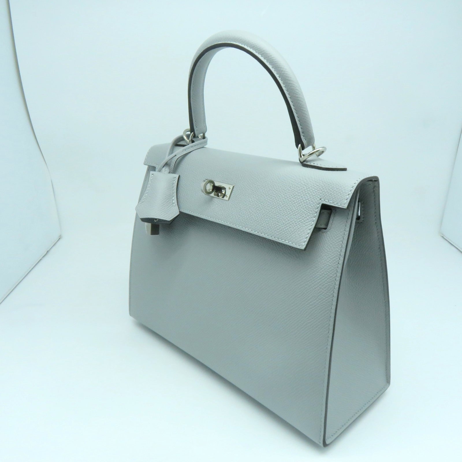 HERMES Epsom皮革Kelly 25銀扣手挽肩背兩用袋冰河藍