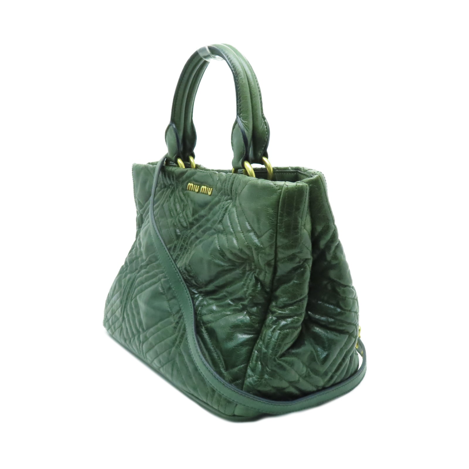 Miu Miu 牛皮皮革2 Way Shoulder金扣手挽肩背兩用袋綠色