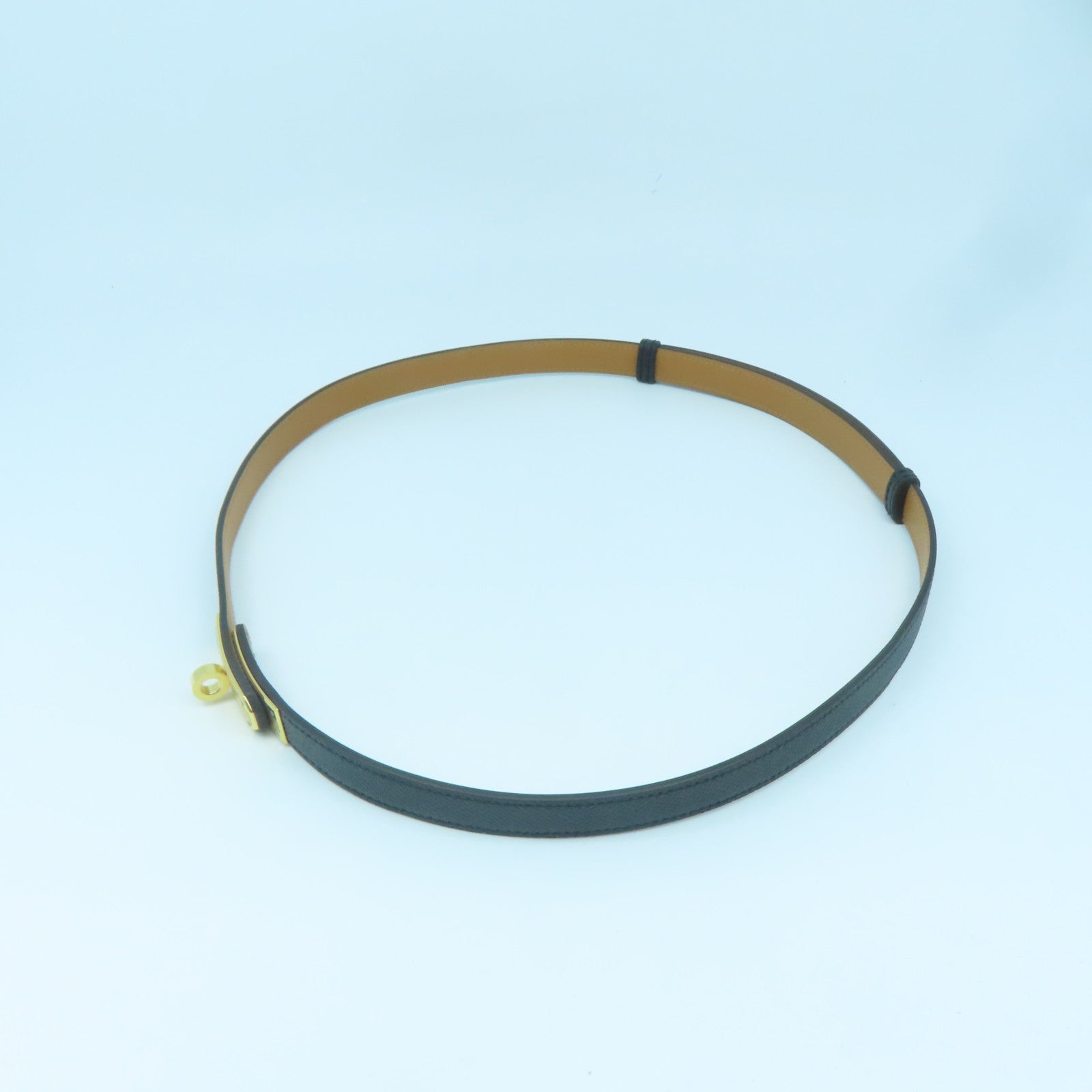 HERMES Epsom Leather Kelly Pocket 18 Belt Gold Buckle Belt Black