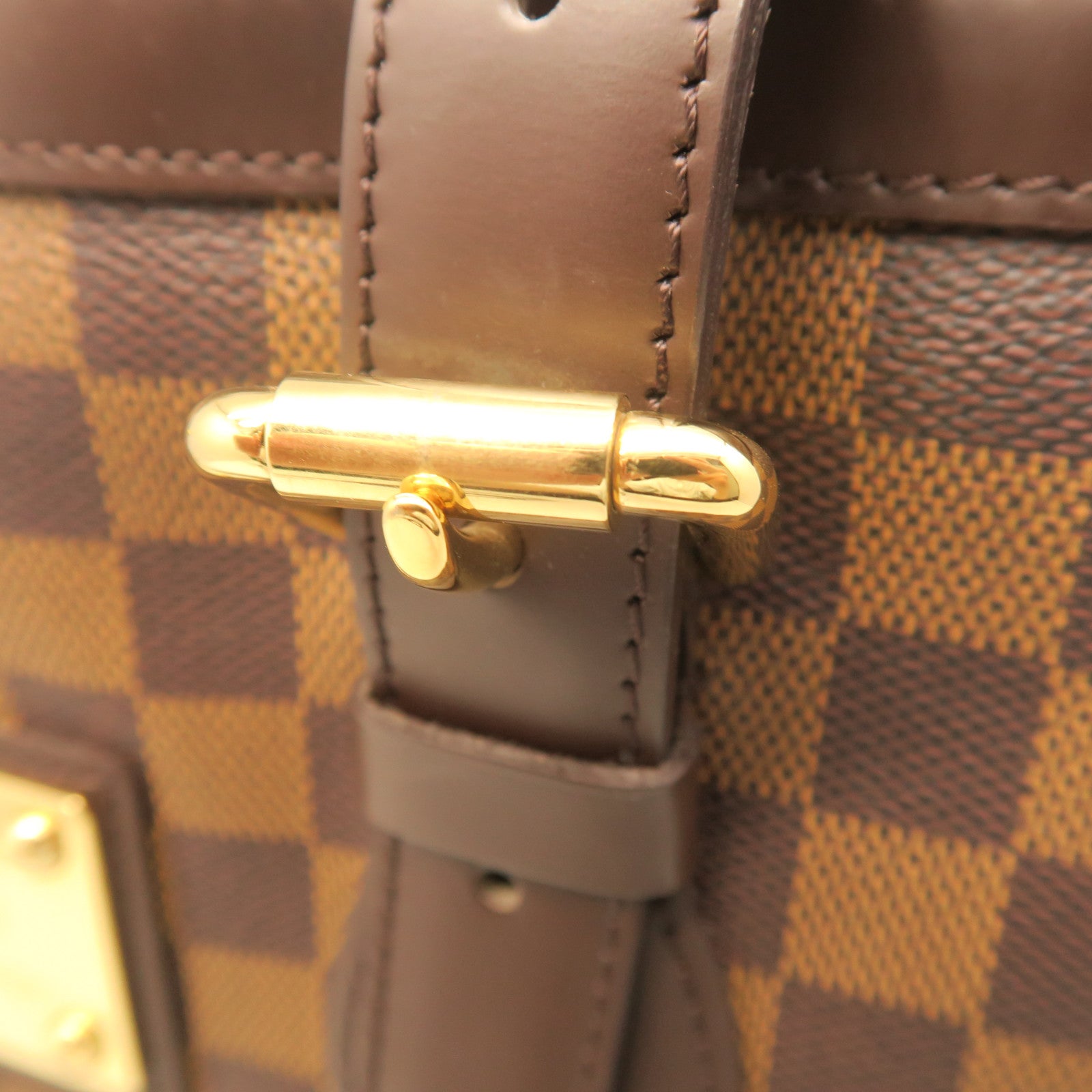 LOUIS VUITTON Damier Hampstead GM gold buckle handle bag brown
