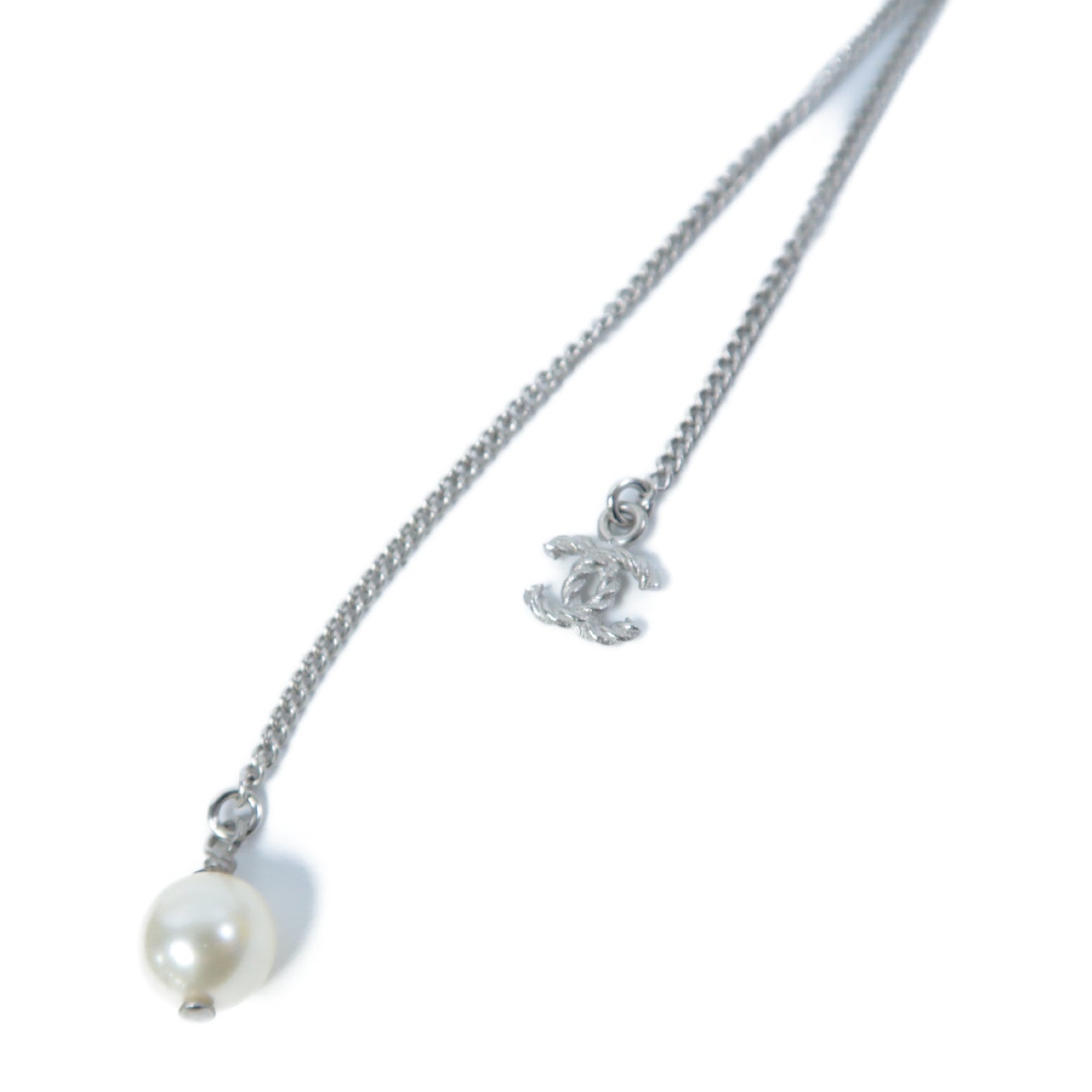 CHANEL 仿珍珠/金屬Necklace項鍊銀色/綠色