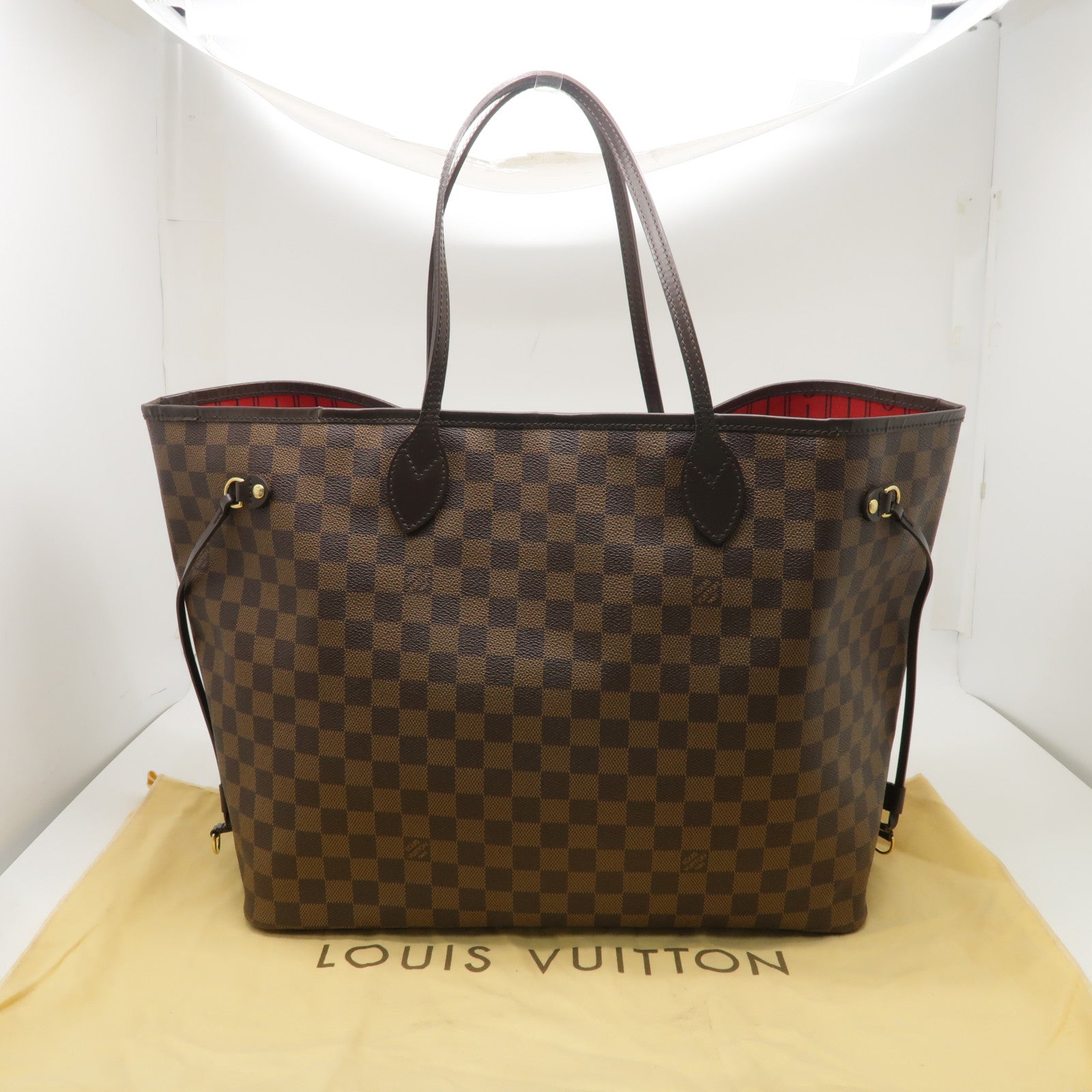LOUIS VUITTON Damier Neverfull GM金扣手挽袋棕色