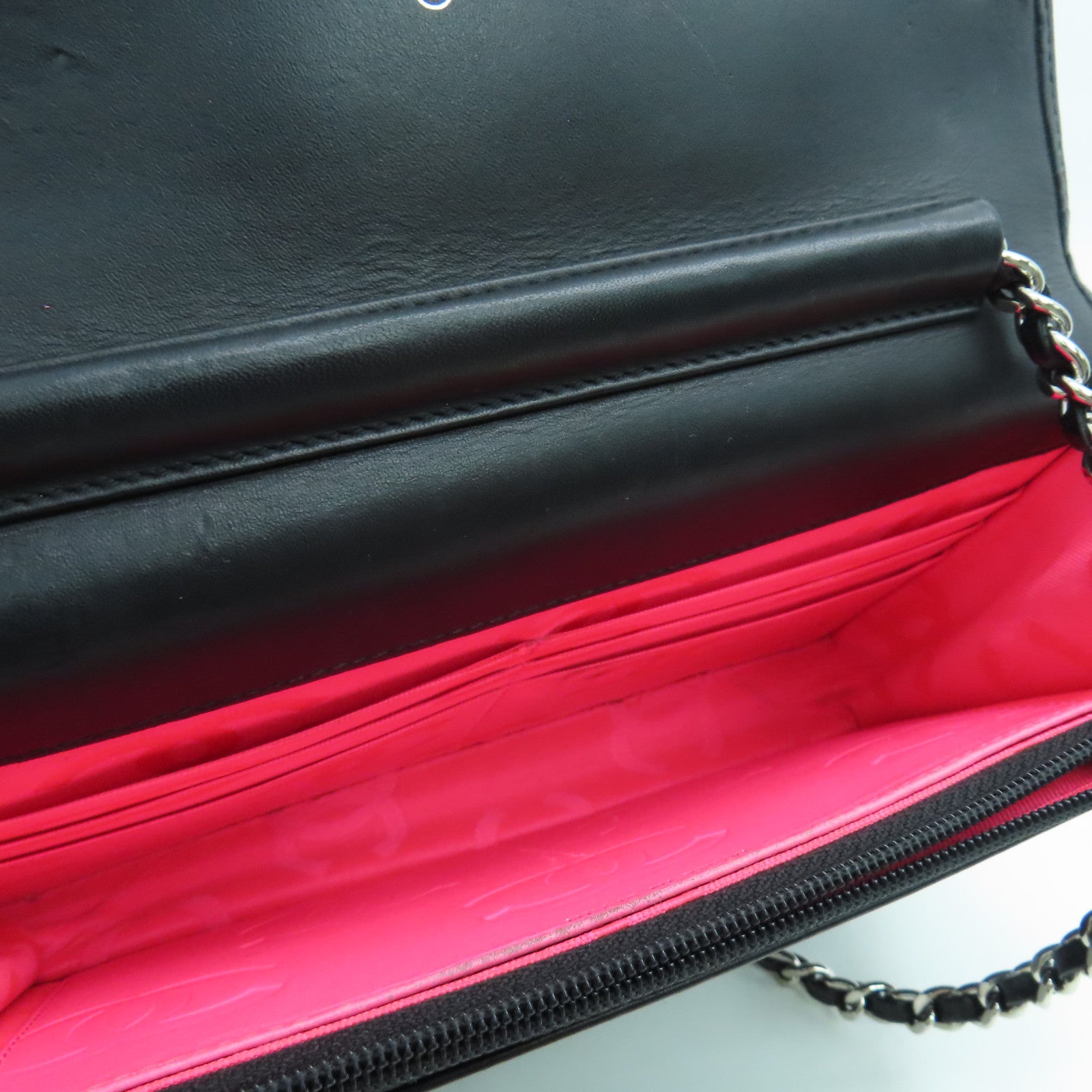 CHANEL rhombic cowhide leather Cambon Wallet On Chain chain shoulder bag silver buckle black