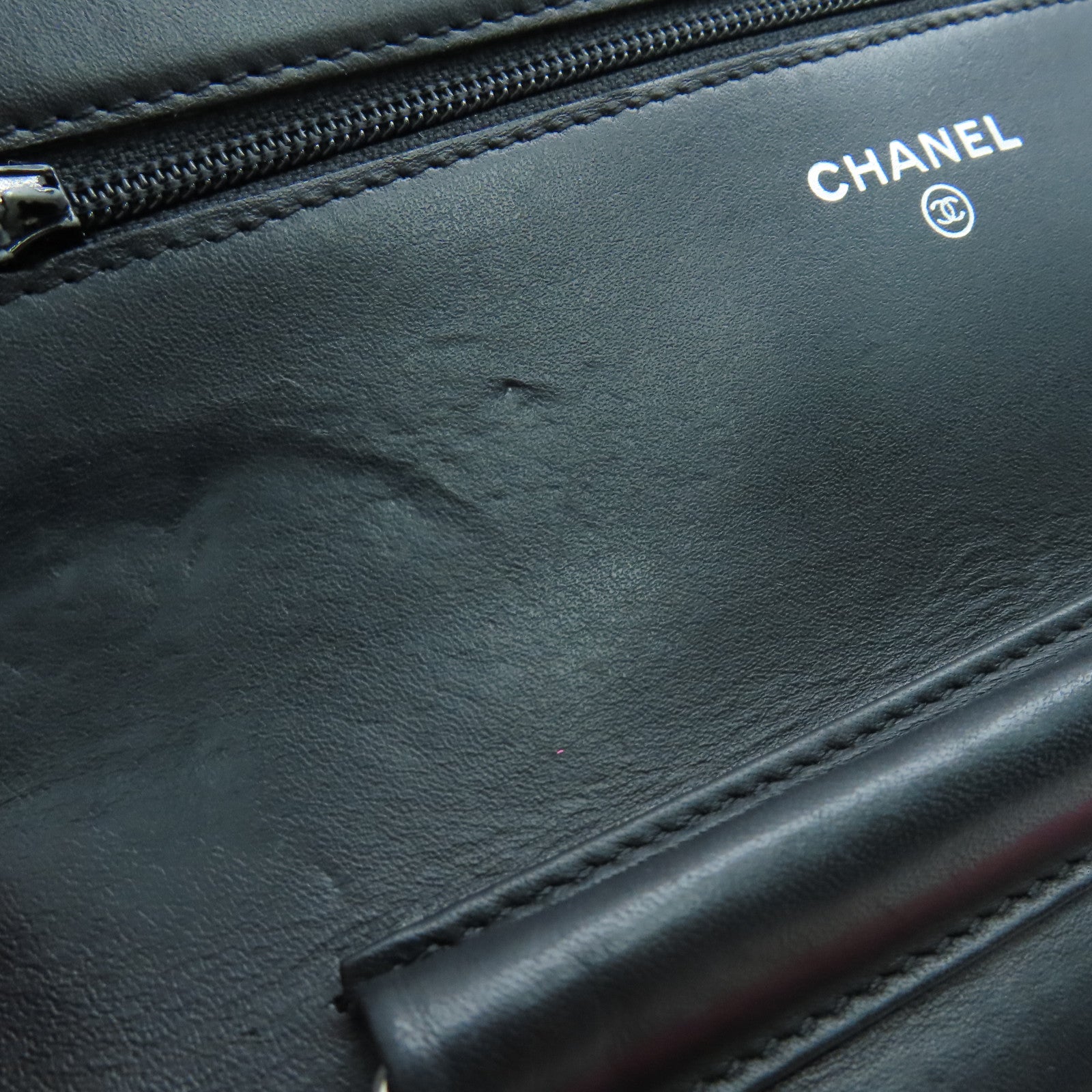 CHANEL rhombic cowhide leather Cambon Wallet On Chain chain shoulder bag silver buckle black