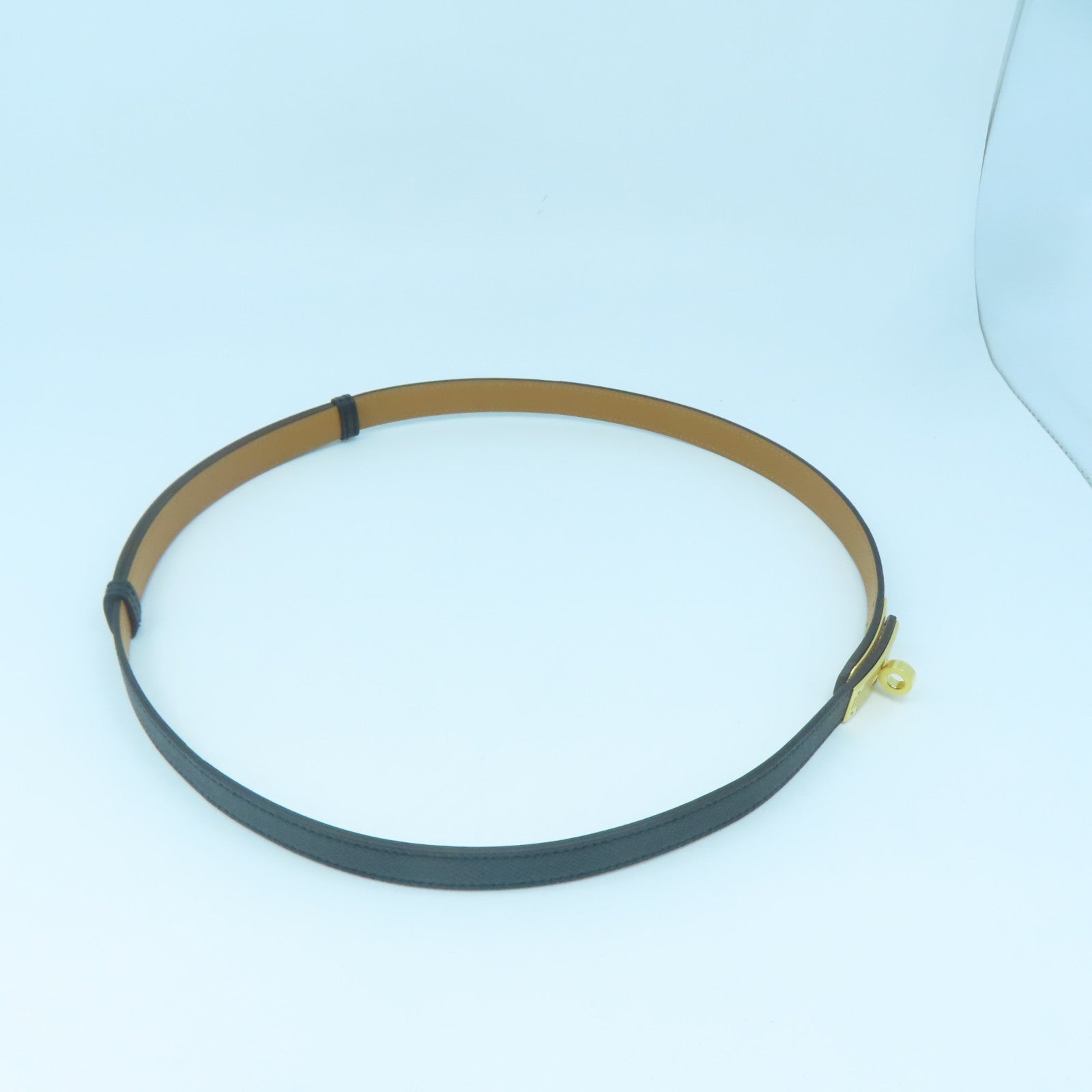 HERMES Epsom Leather Kelly Pocket 18 Belt Gold Buckle Belt Black