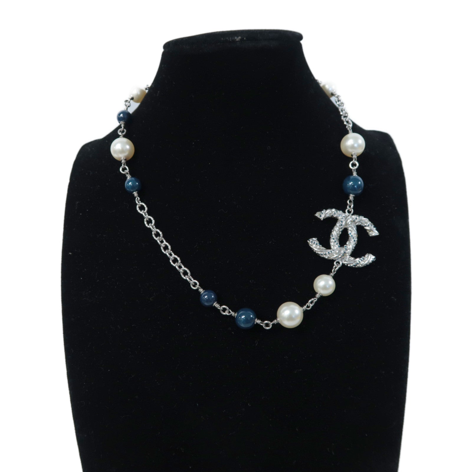 CHANEL 仿珍珠/金屬Necklace項鍊銀色/綠色