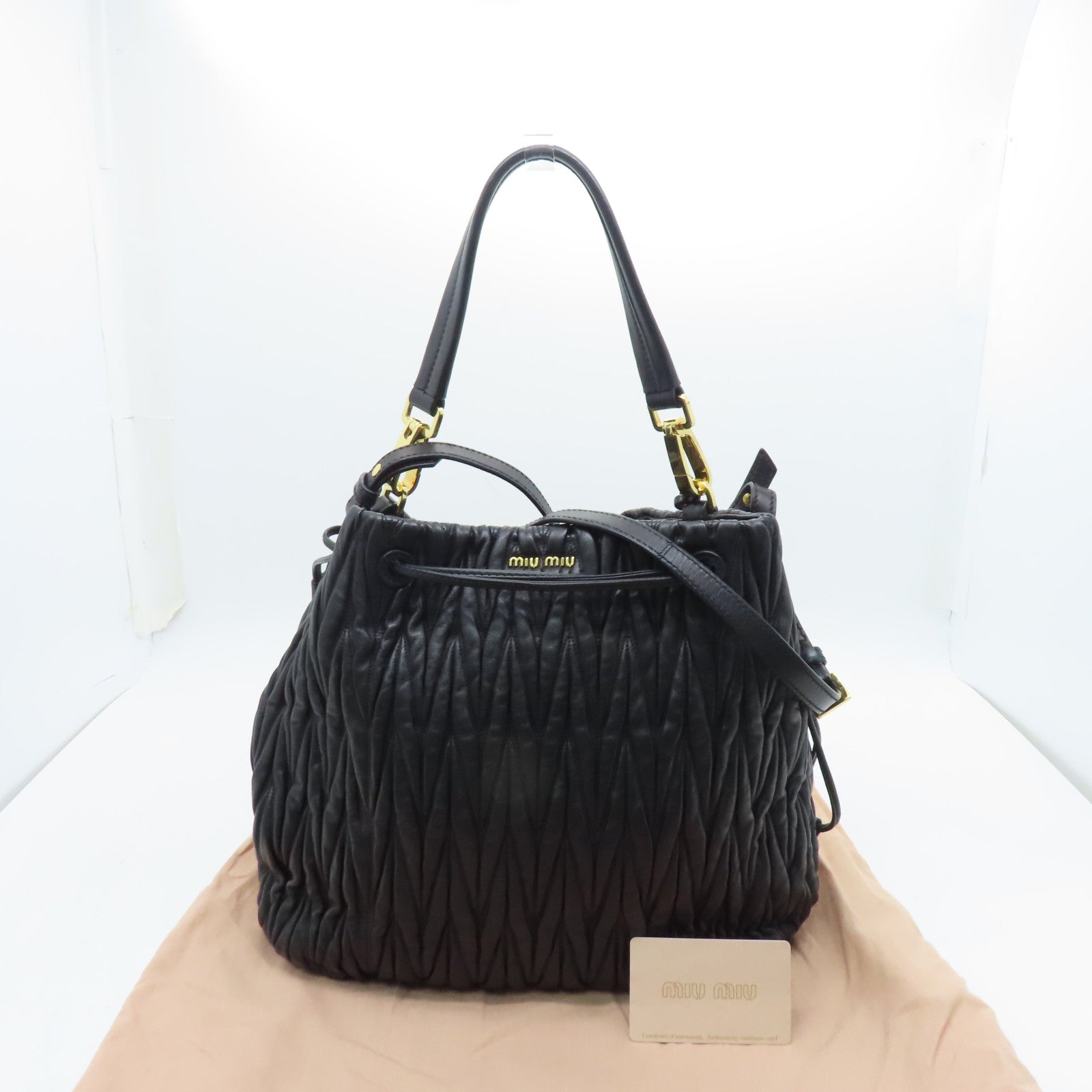 Miu Miu sheepskin leather 2way Shoulder Bag gold buckle handle shoulder bag black